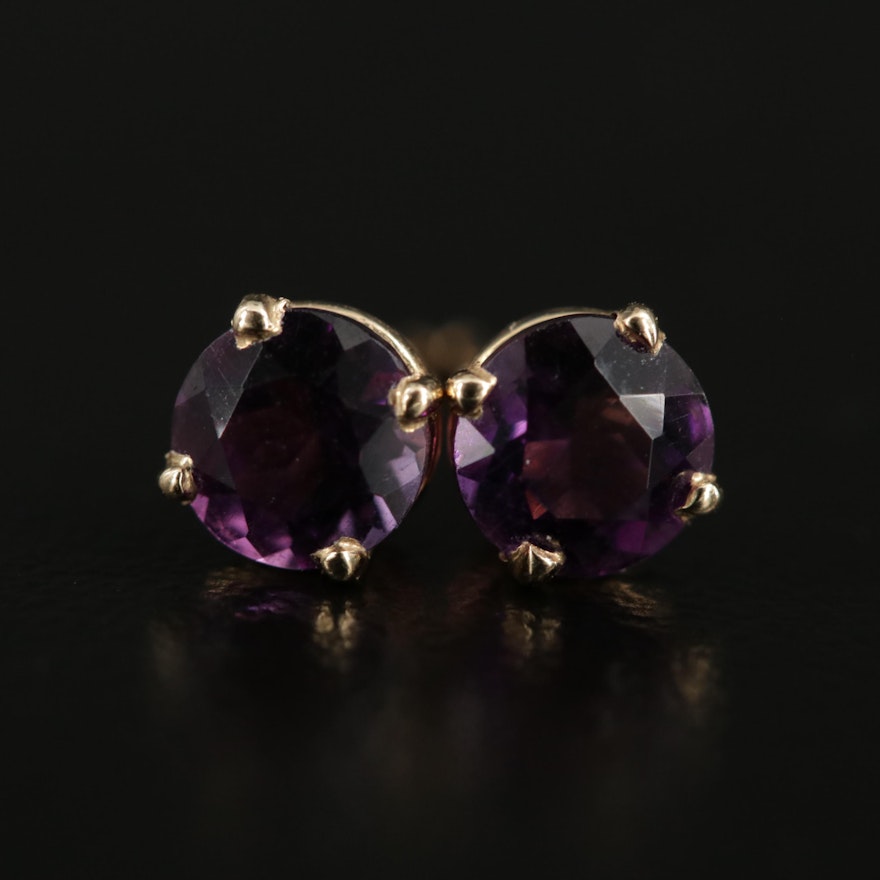 14K Gold Amethyst Stud Earrings