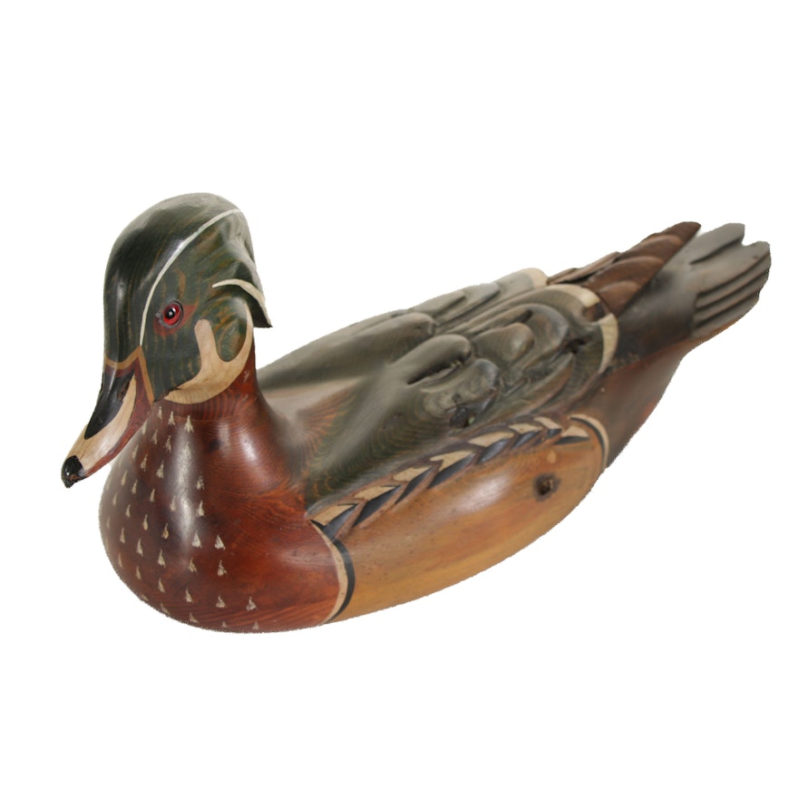 Ducks Unlimited Carved Wooden Duck Decoy by Tom Taber, 1980s