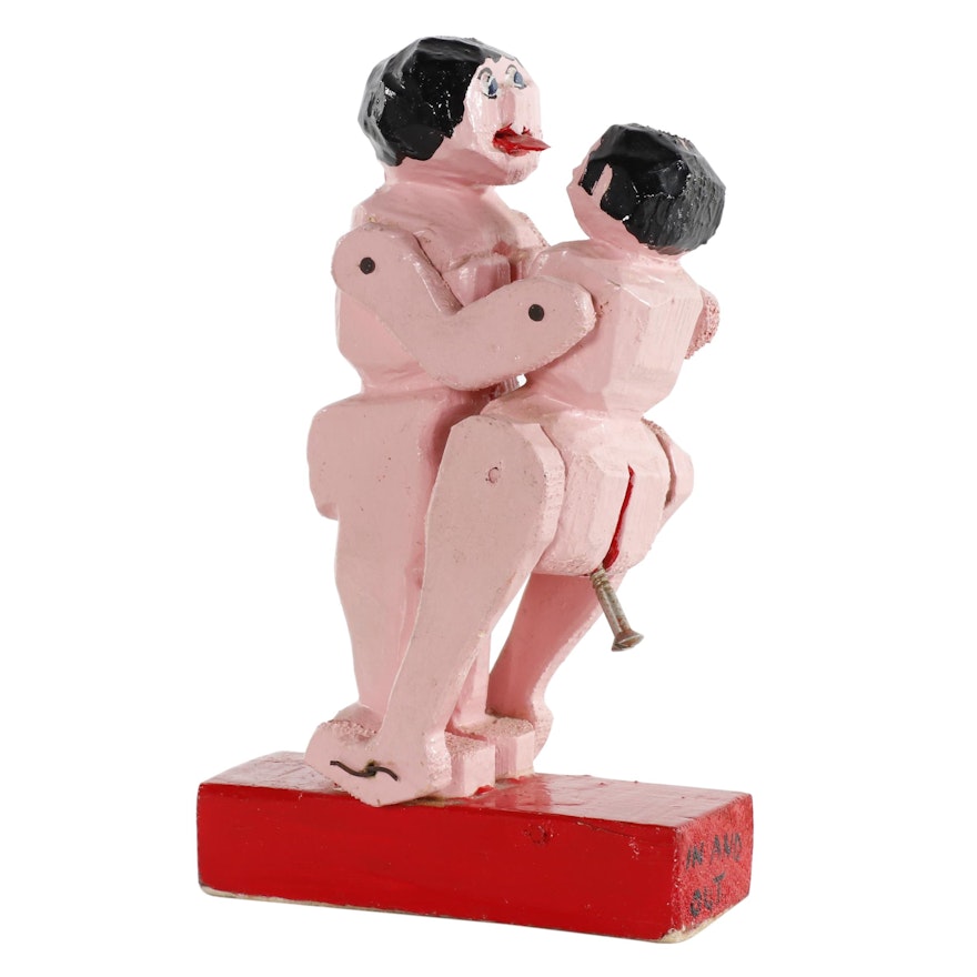 Hugo Sperger Erotic Folk Art Kinetic Wood Sculpture "In and Out"