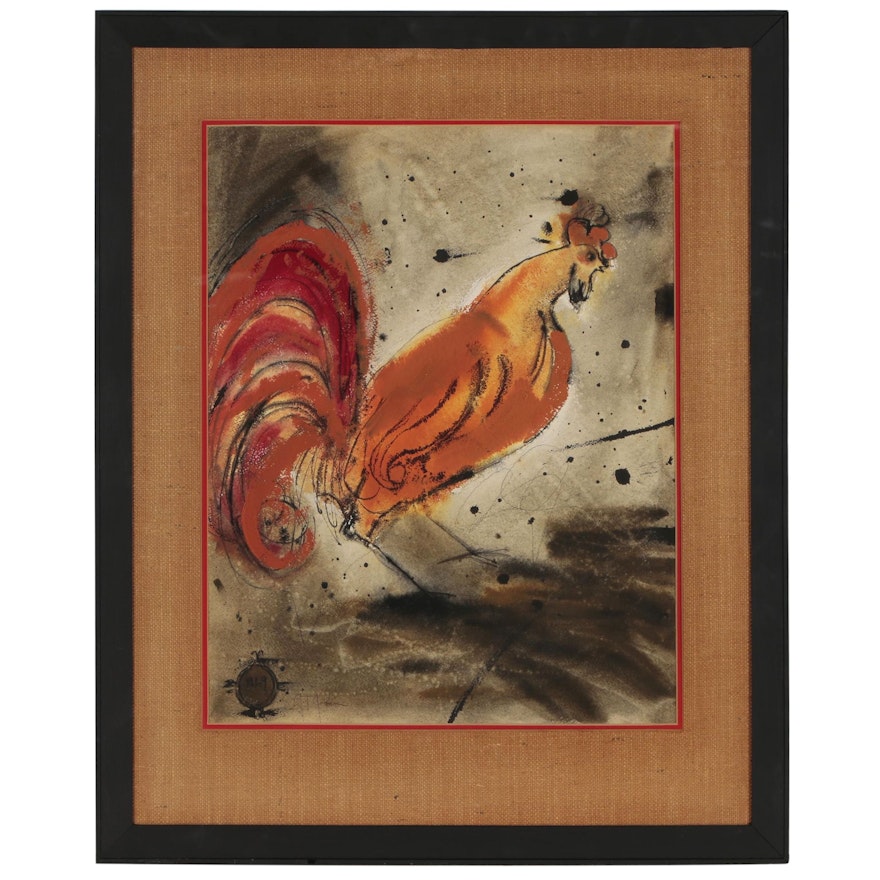 Joni T. Johnson Folk Art Watercolor Painting of Rooster