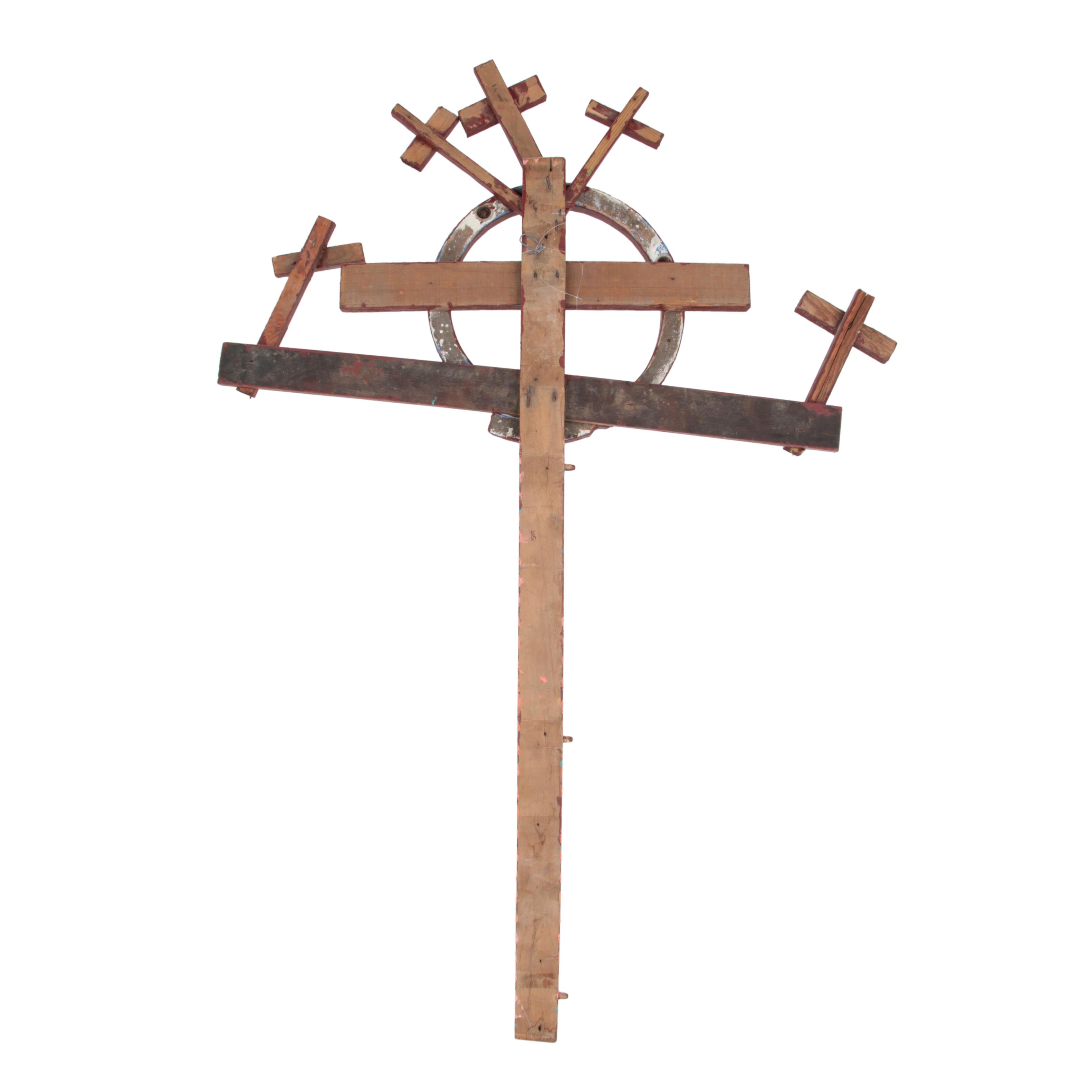 Catfish Man Monumental Hand Painted Folk Art Wood Assemblage Cross