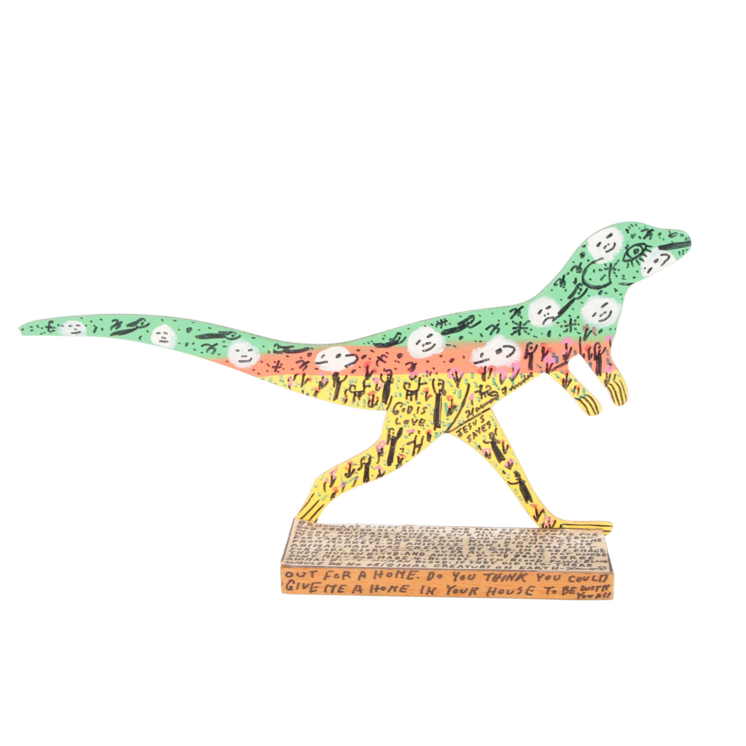 Howard Finster Folk Art Wood Cut-Out Sculpture of Dinosaur