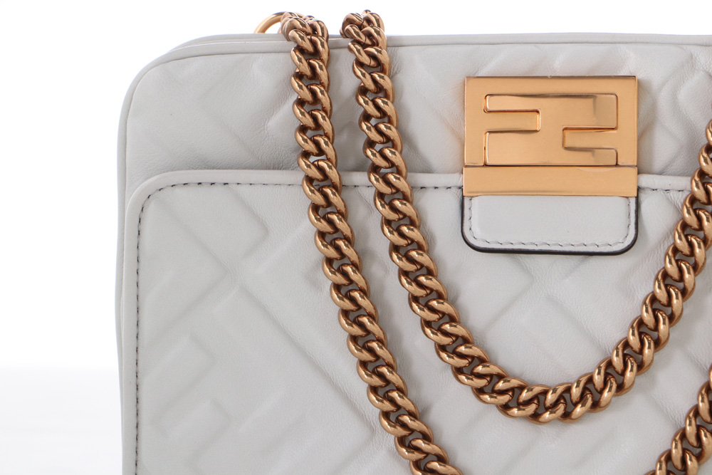 Fendi White Zucca Embossed Leather Upside Down Convertible Bag