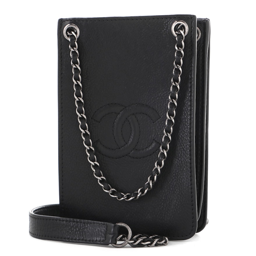 Chanel Black Leather CC Phone Holder Crossbody Bag