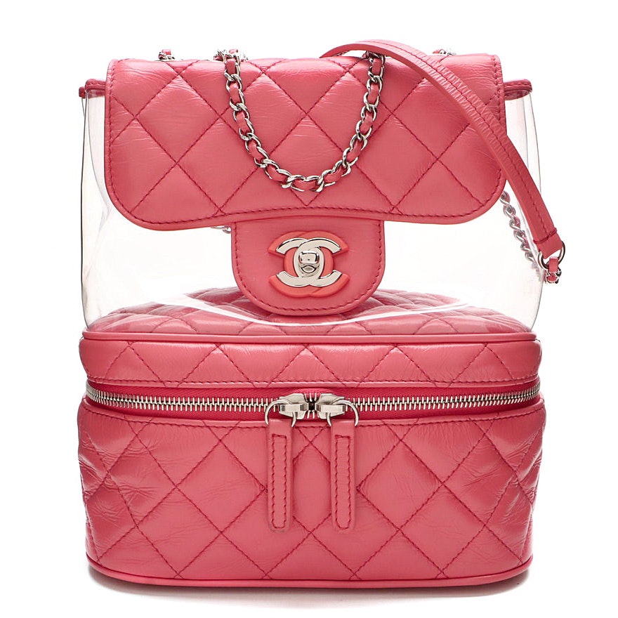 Chanel Pink Quilted Crumpled Calfskin and PVC Small Zip Around Flap Bag