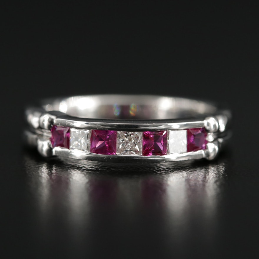 18K White Ruby and Diamond Channel Ring