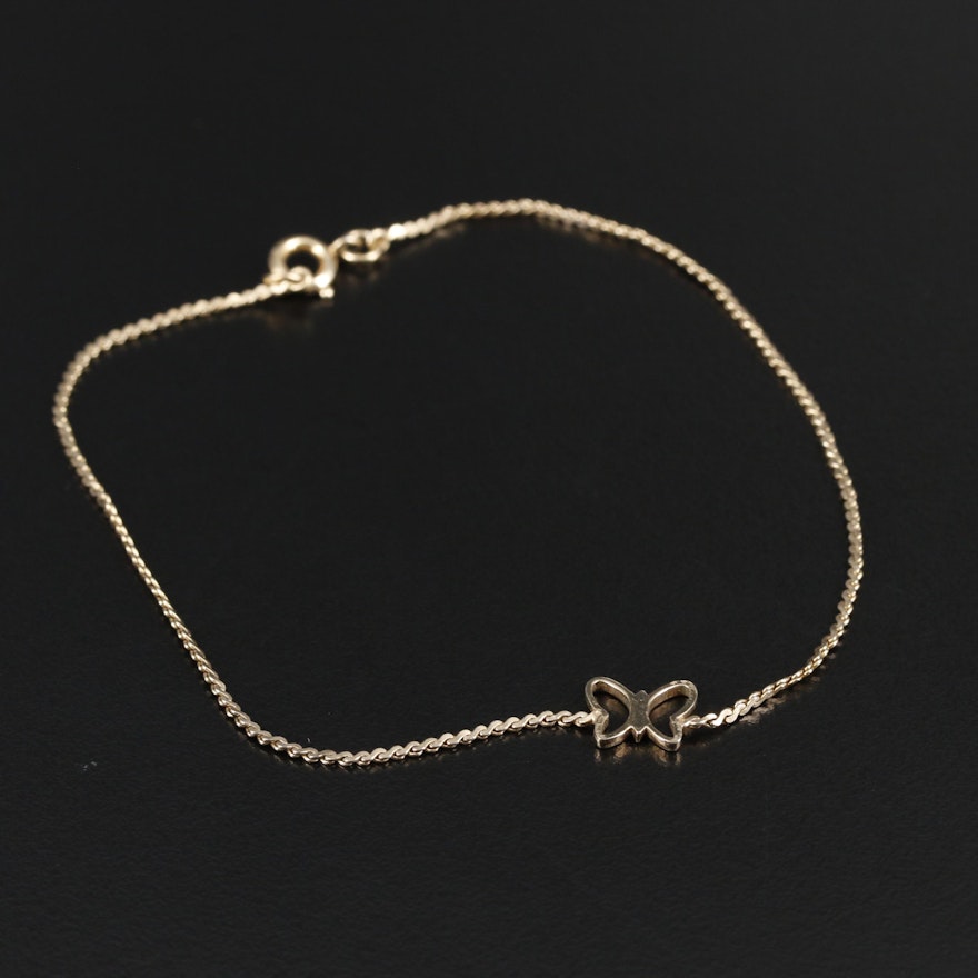 Gold Filled Butterfly Motif on Serpentine Link Bracelet