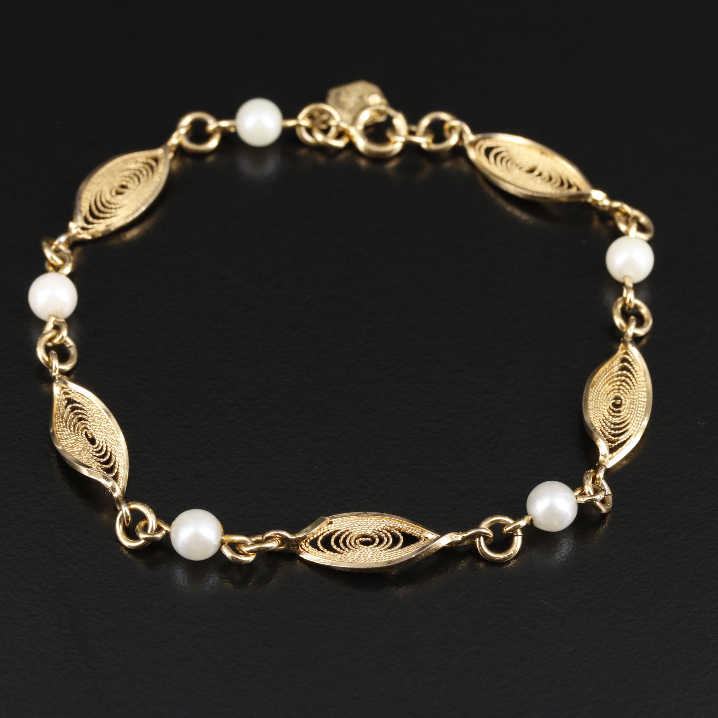 Circa 1950's Winard Gold Filled Pearl Bracelet