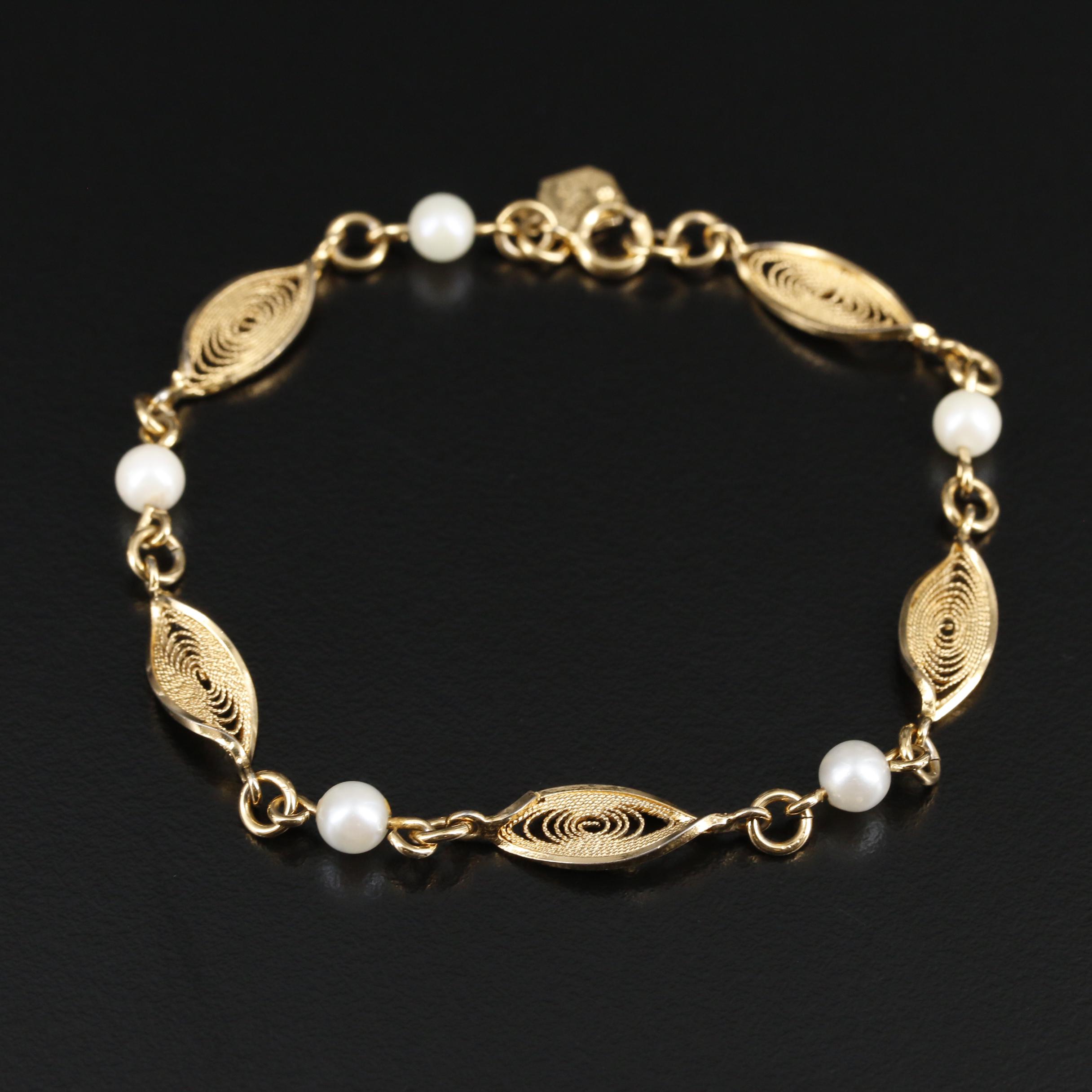 Circa 1950's Winard Gold Filled Pearl Bracelet