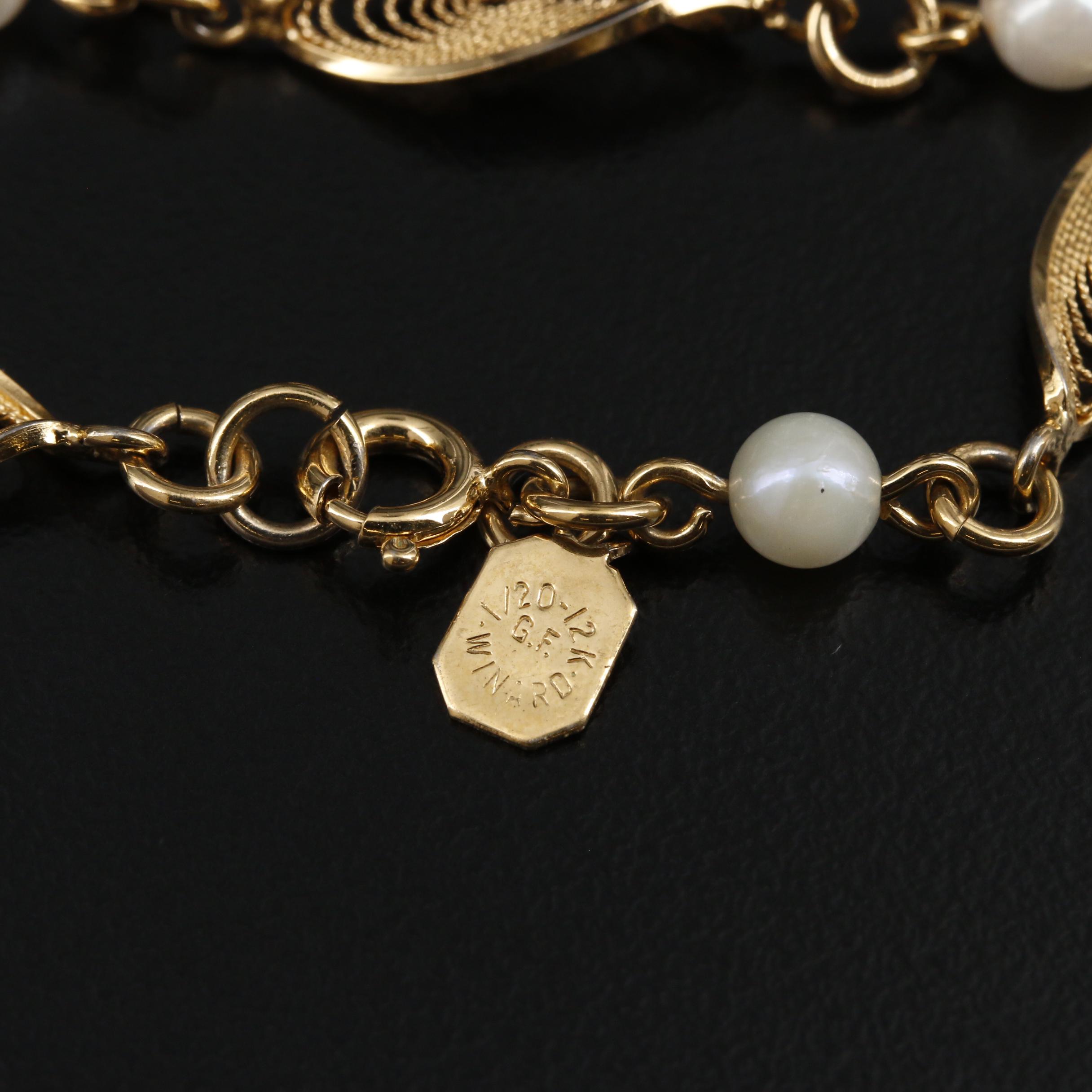 Circa 1950's Winard Gold Filled Pearl Bracelet