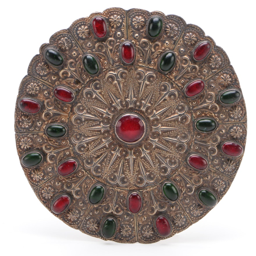 Large Antique Turkmen Silver and Glass Guljaka Button