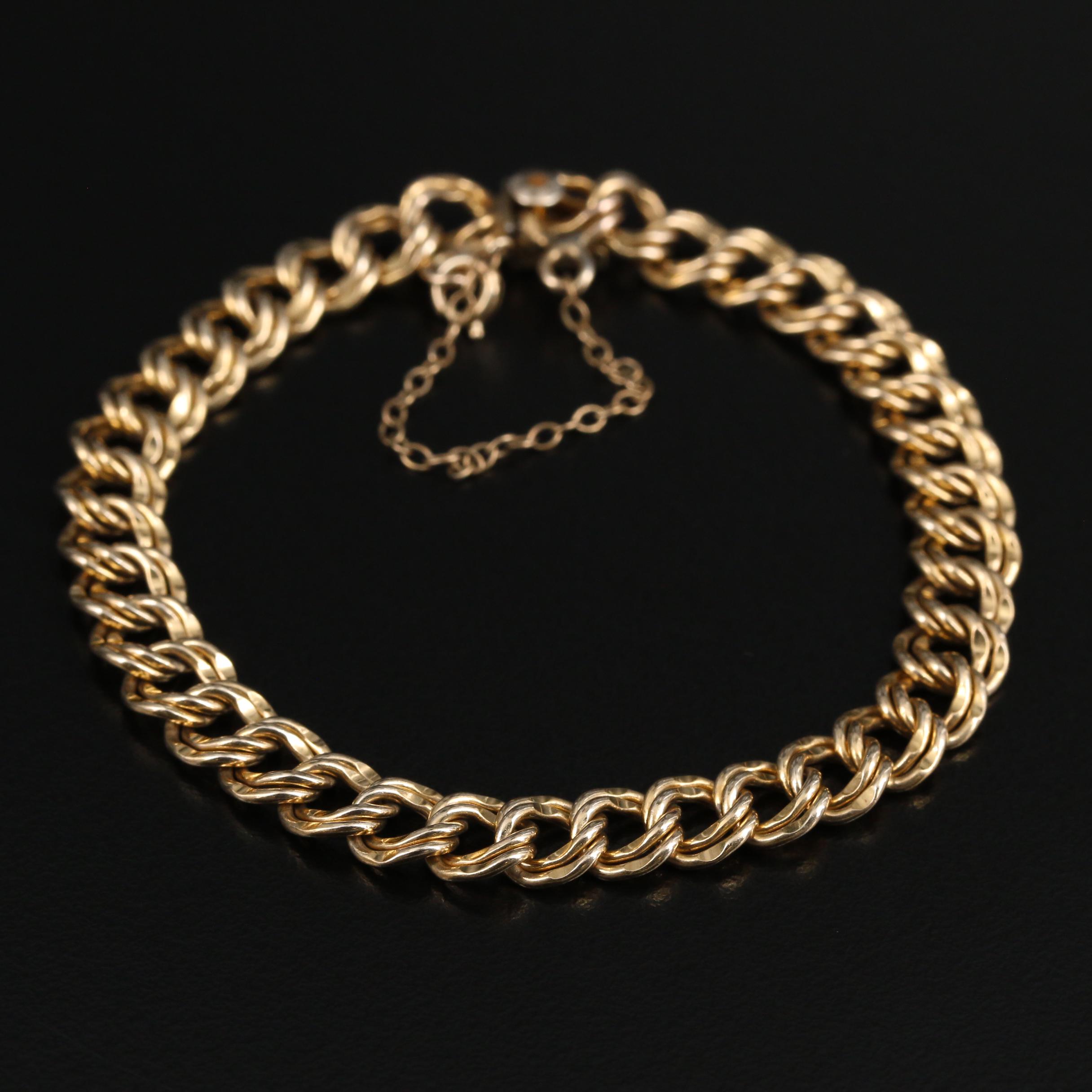 Vintage Elco Gold Filled Double Curb Link Charm Bracelet