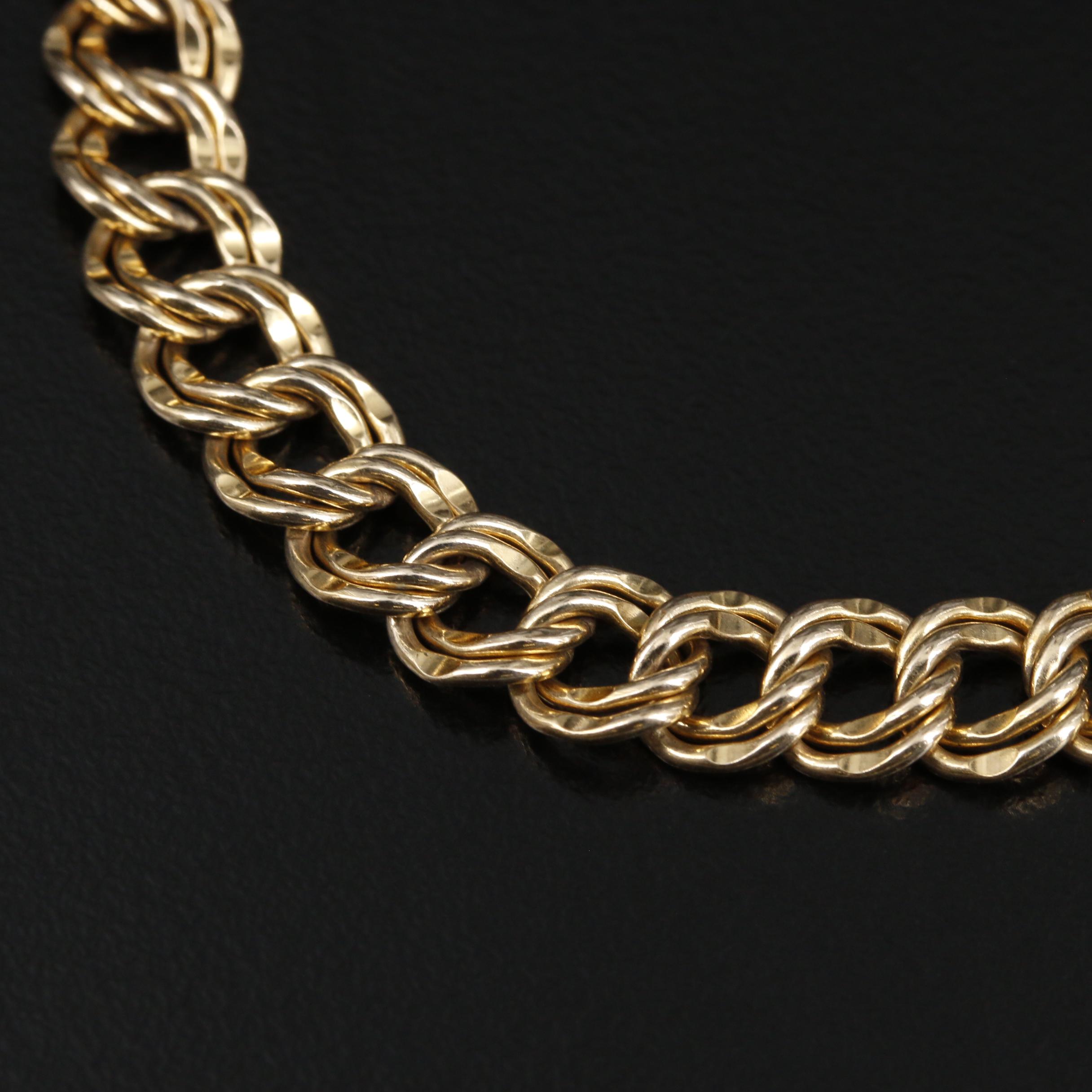 Vintage Elco Gold Filled Double Curb Link Charm Bracelet