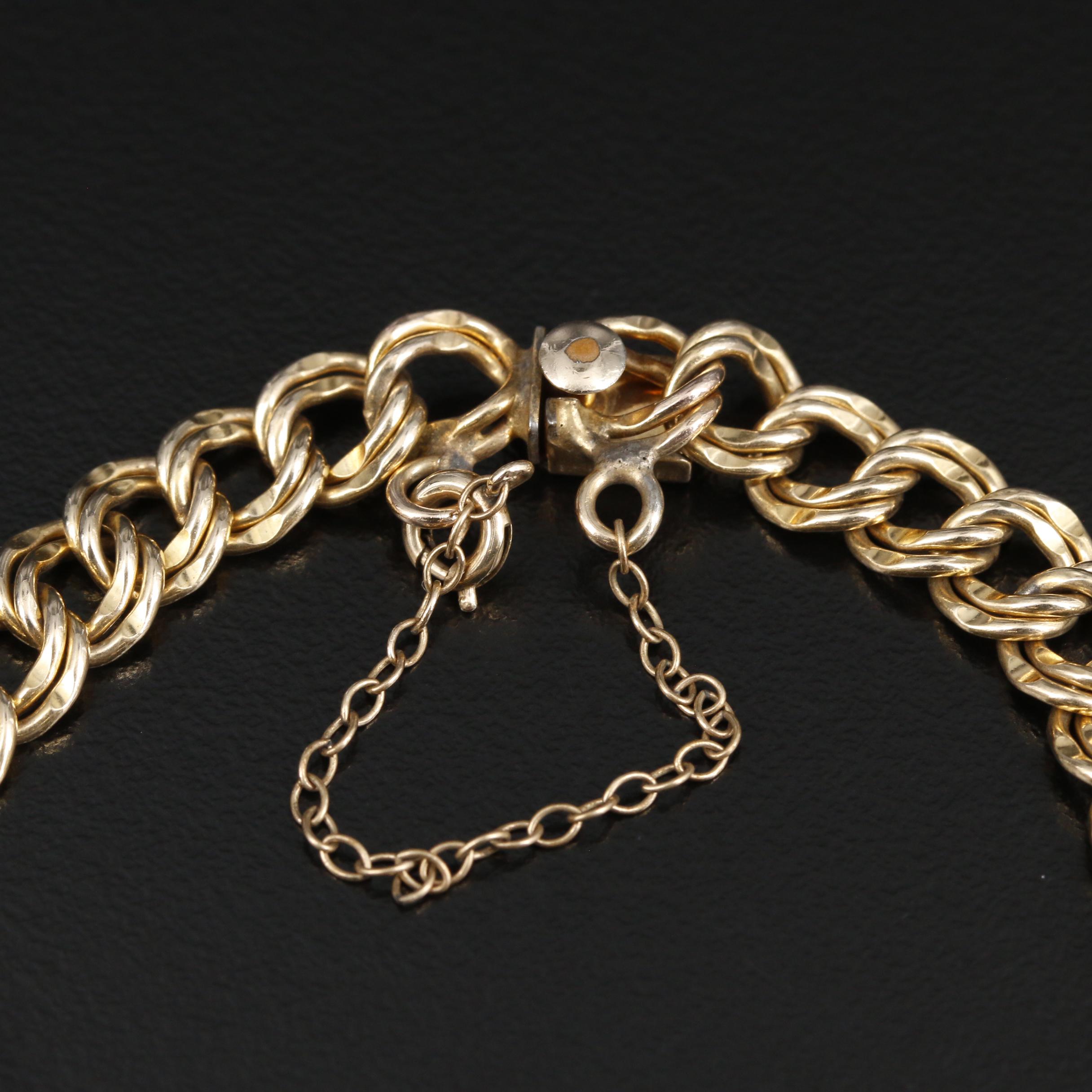 Vintage Elco Gold Filled Double Curb Link Charm Bracelet