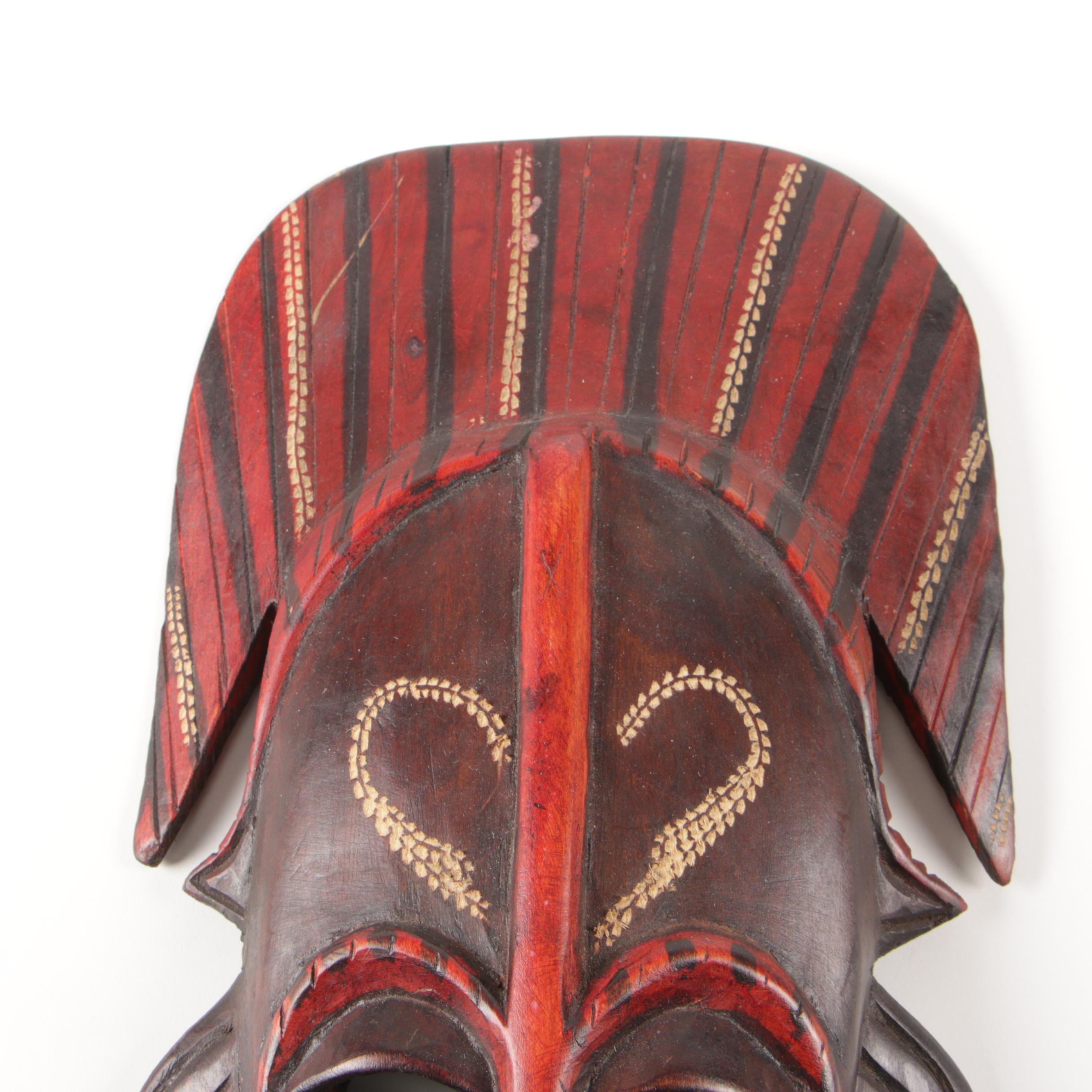 African Carved Wood Polychrome Mask with Gazelle Sculpture