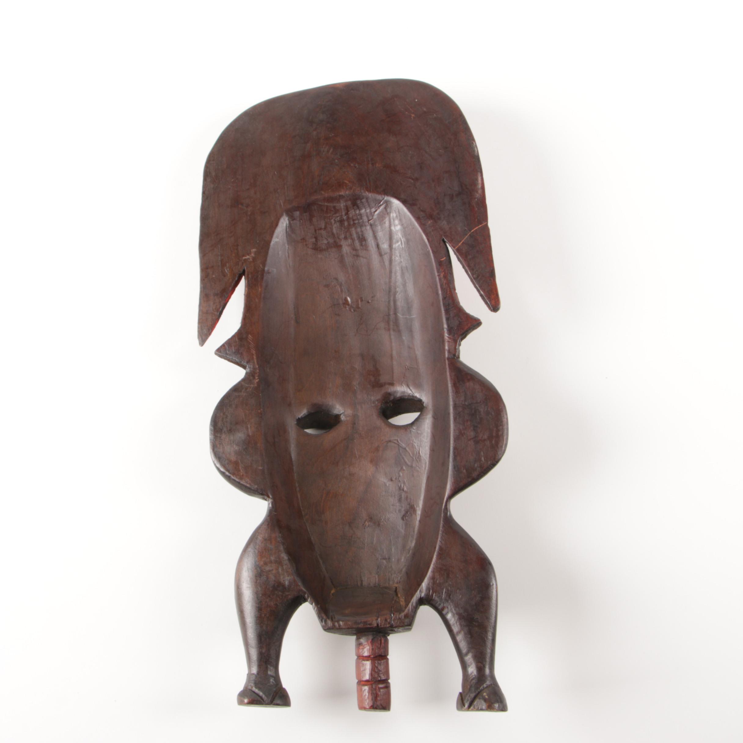 African Carved Wood Polychrome Mask with Gazelle Sculpture