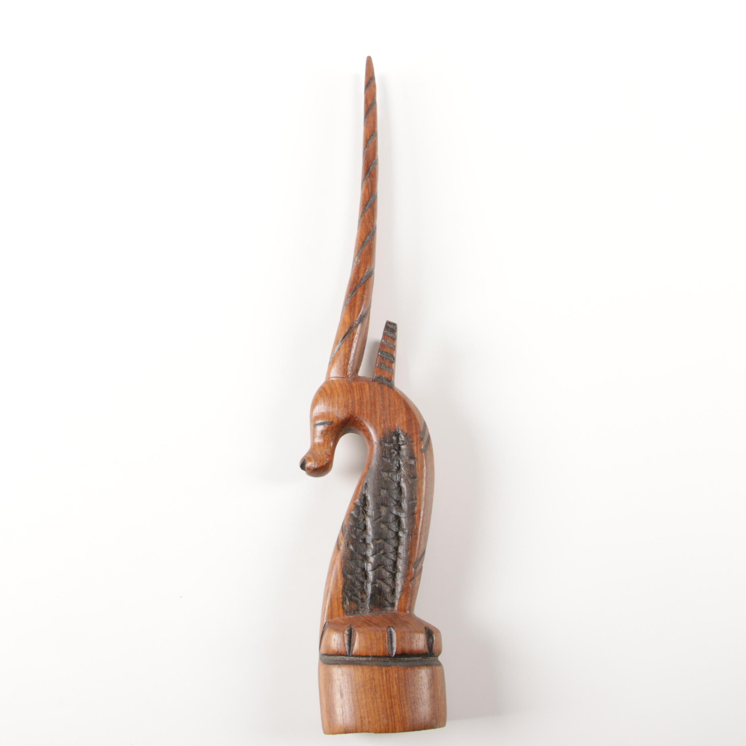 African Carved Wood Polychrome Mask with Gazelle Sculpture