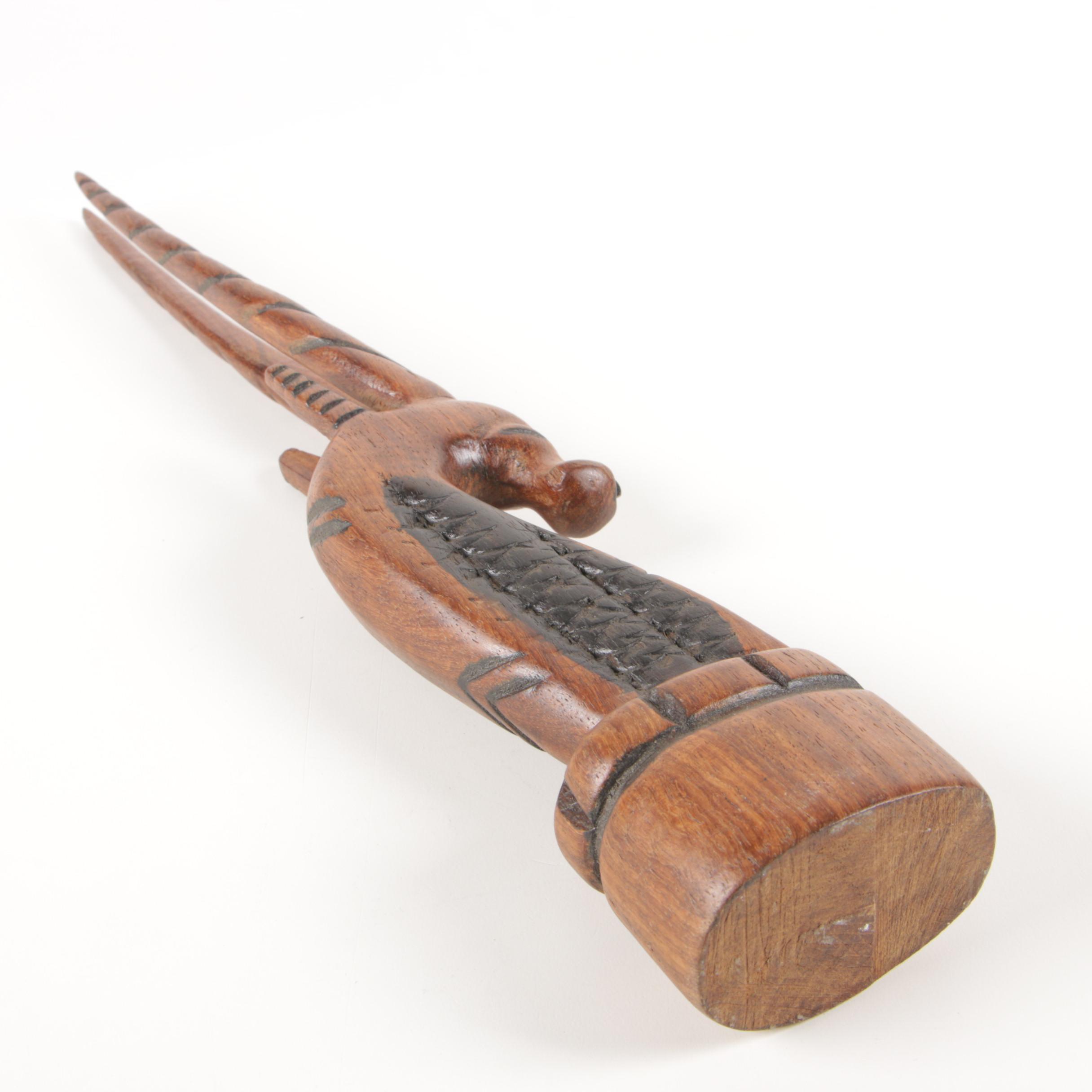 African Carved Wood Polychrome Mask with Gazelle Sculpture