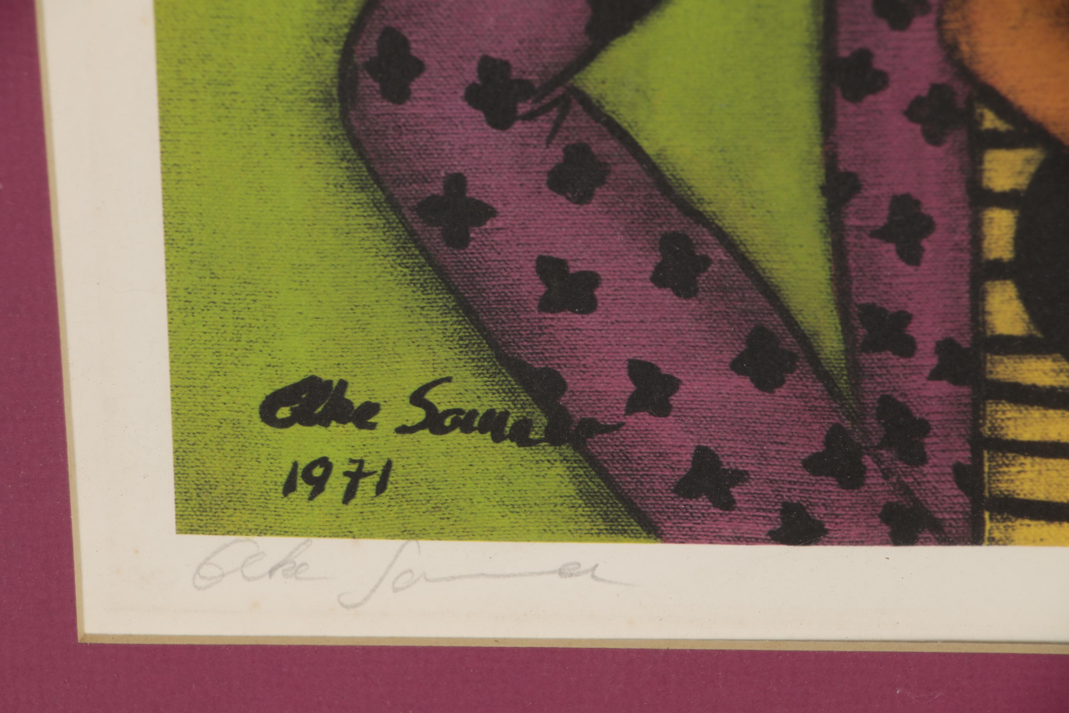 Elke Sommer Lithograph of Musicians in Landscape