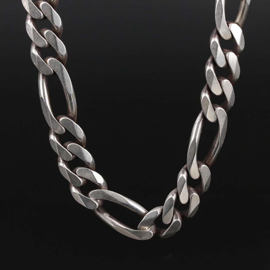 Sterling Figaro Chain Link Necklace