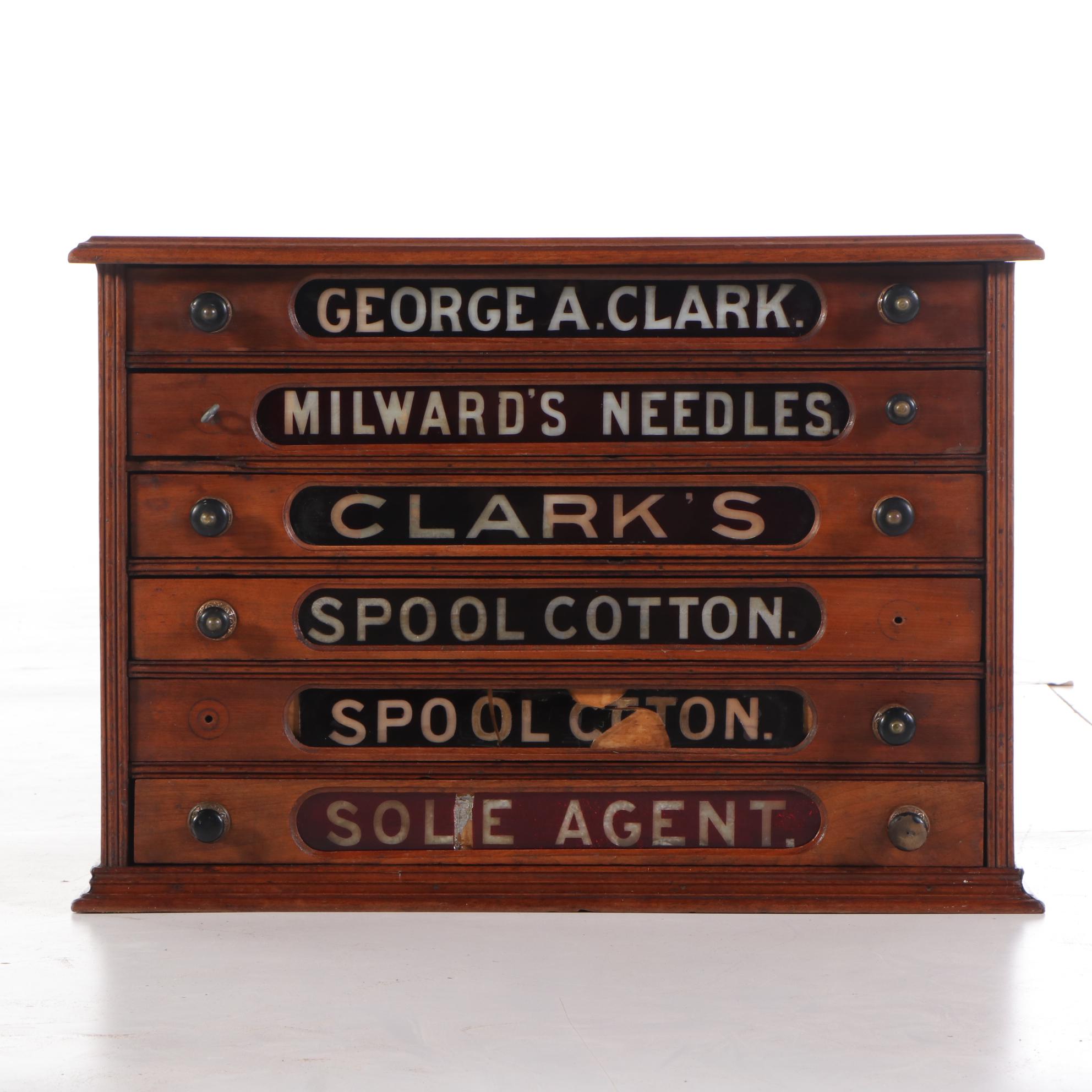 Antique Clark Spool Cabinet Store Display in Oak, First Quarter 20th Century