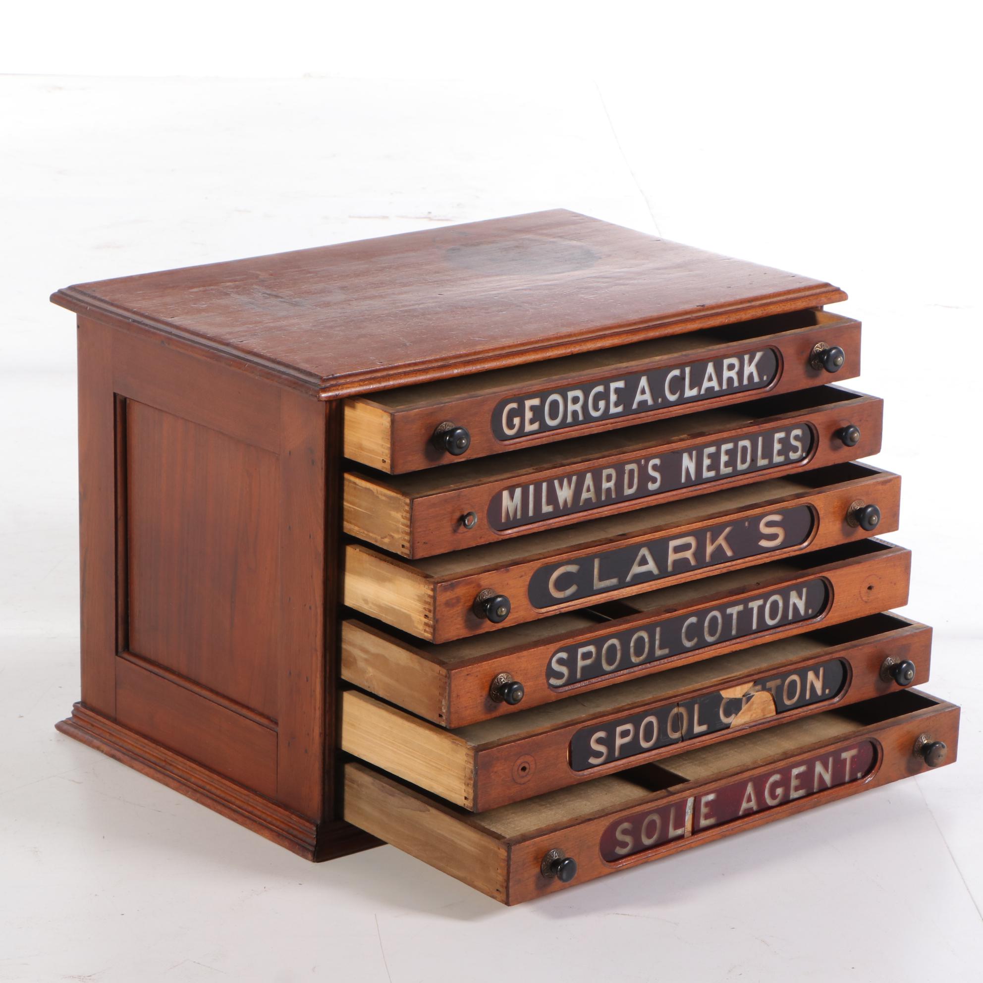 Antique Clark Spool Cabinet Store Display in Oak, First Quarter 20th Century