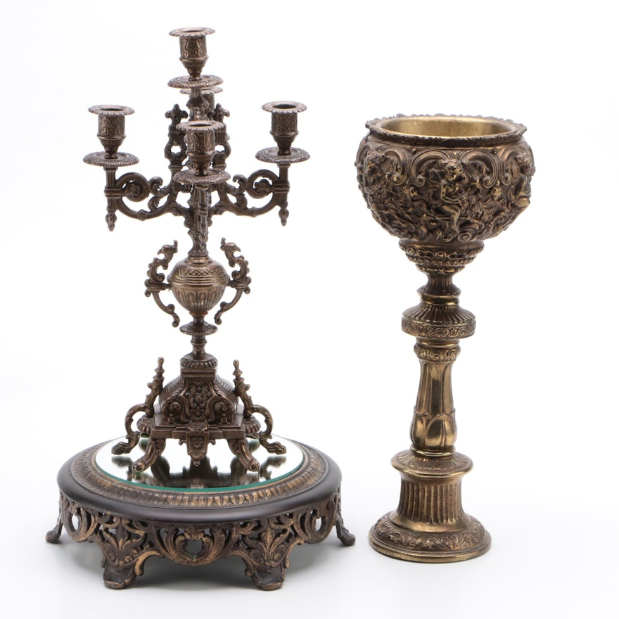 Victorian Style Candelabra and Candle Holder with Vanity Plateau