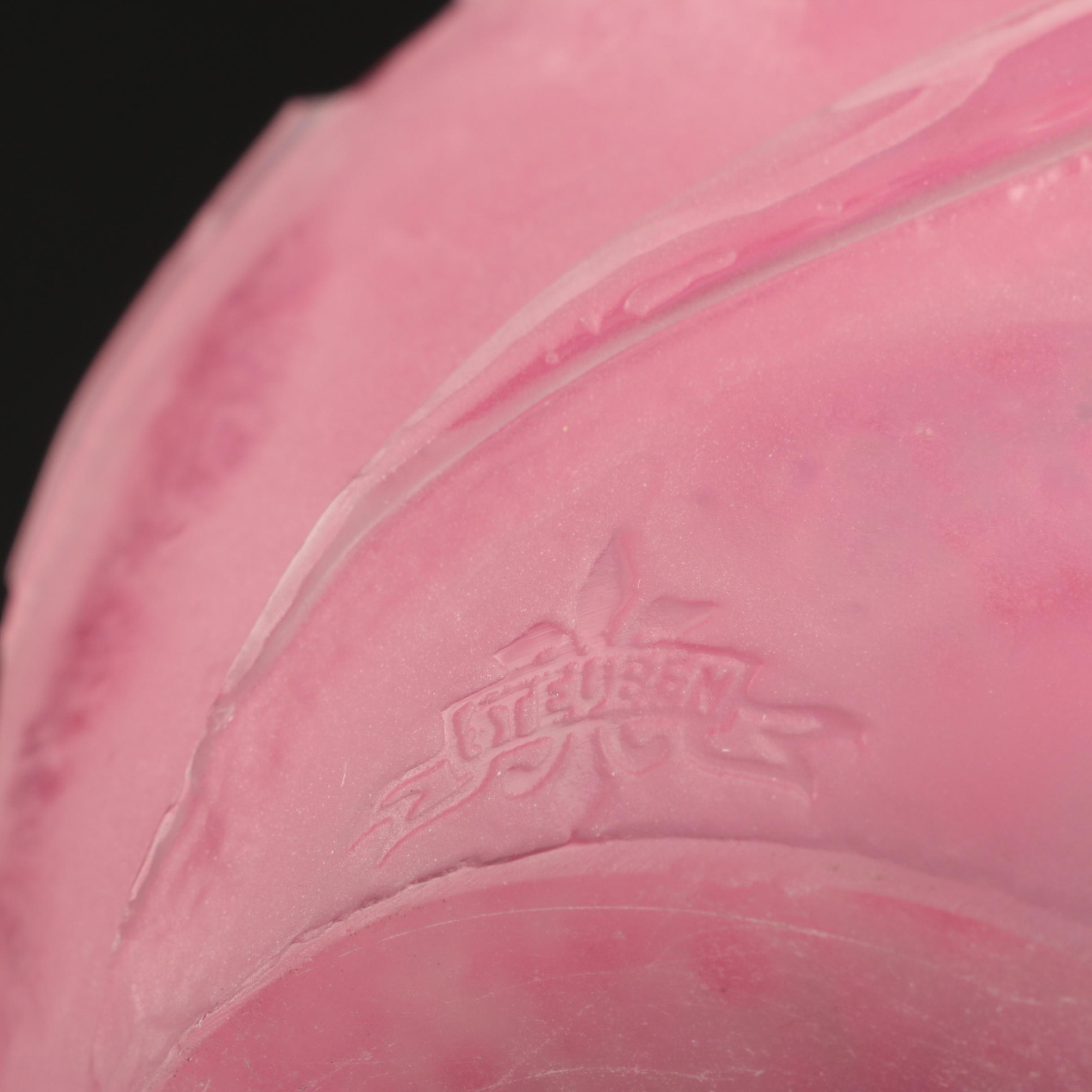 Scarce Steuben Rose Quartz Sculptured Art Glass Vase with Flowers, 1903–1933