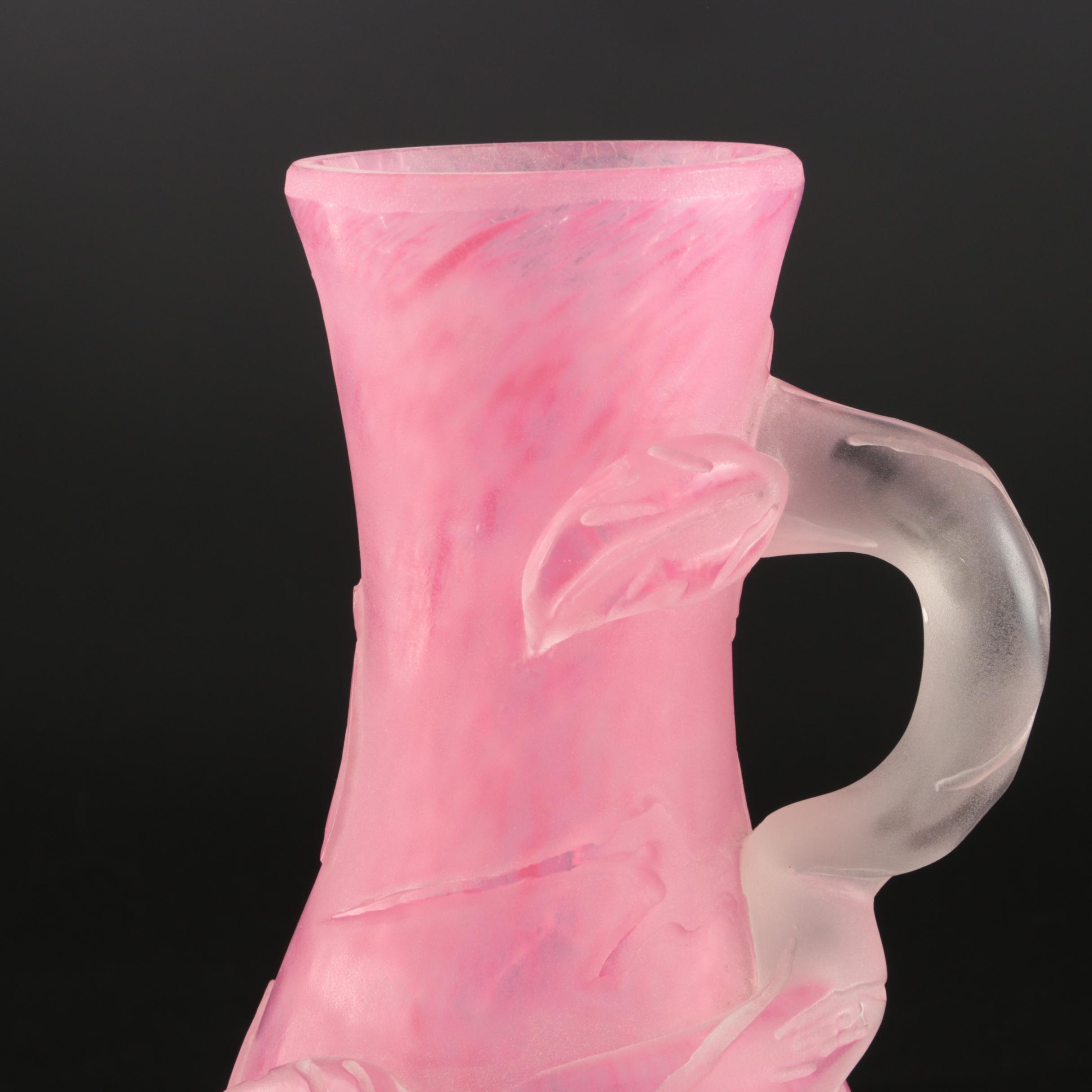 Scarce Steuben Rose Quartz Sculptured Art Glass Vase with Flowers, 1903–1933
