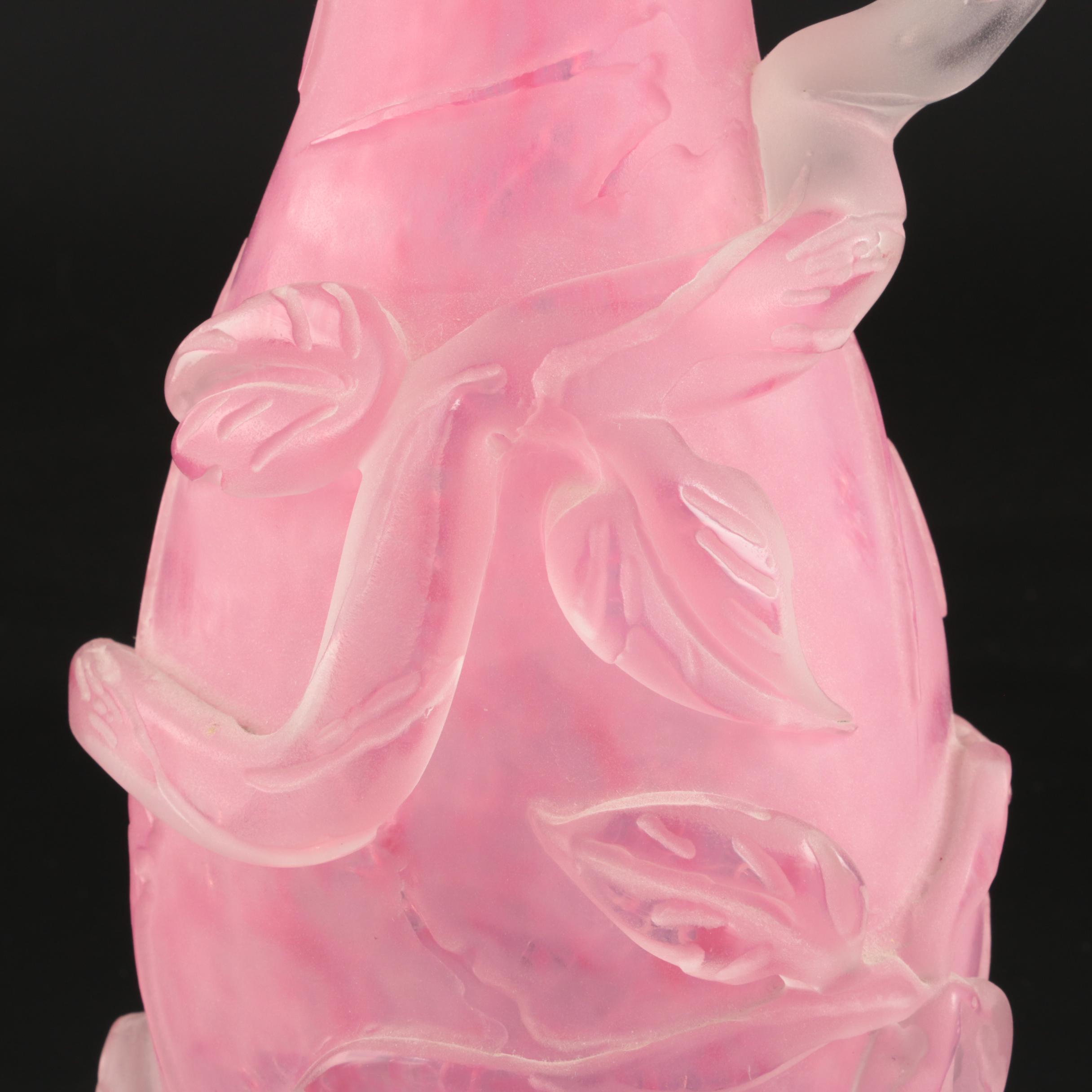 Scarce Steuben Rose Quartz Sculptured Art Glass Vase with Flowers, 1903–1933