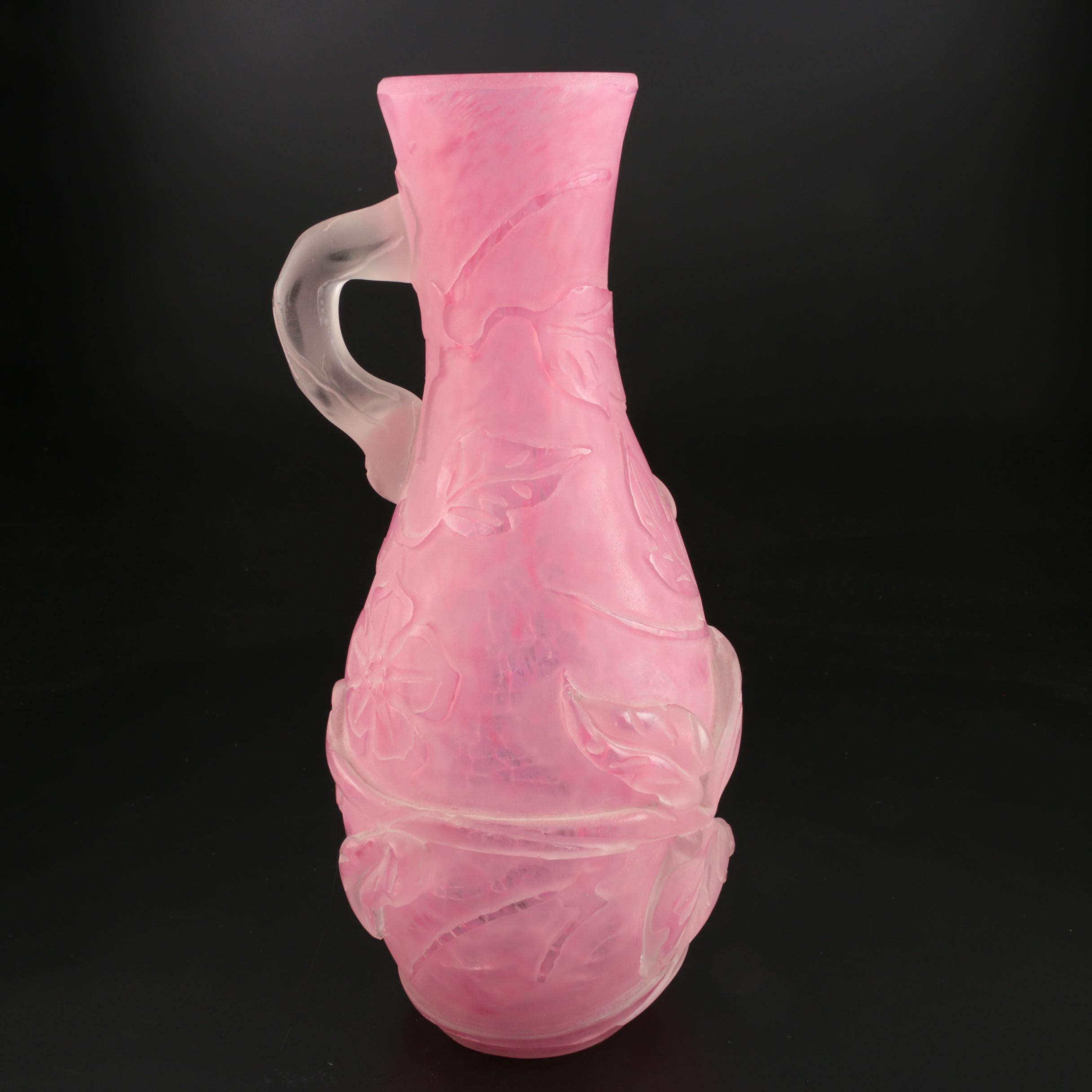 Scarce Steuben Rose Quartz Sculptured Art Glass Vase with Flowers, 1903–1933