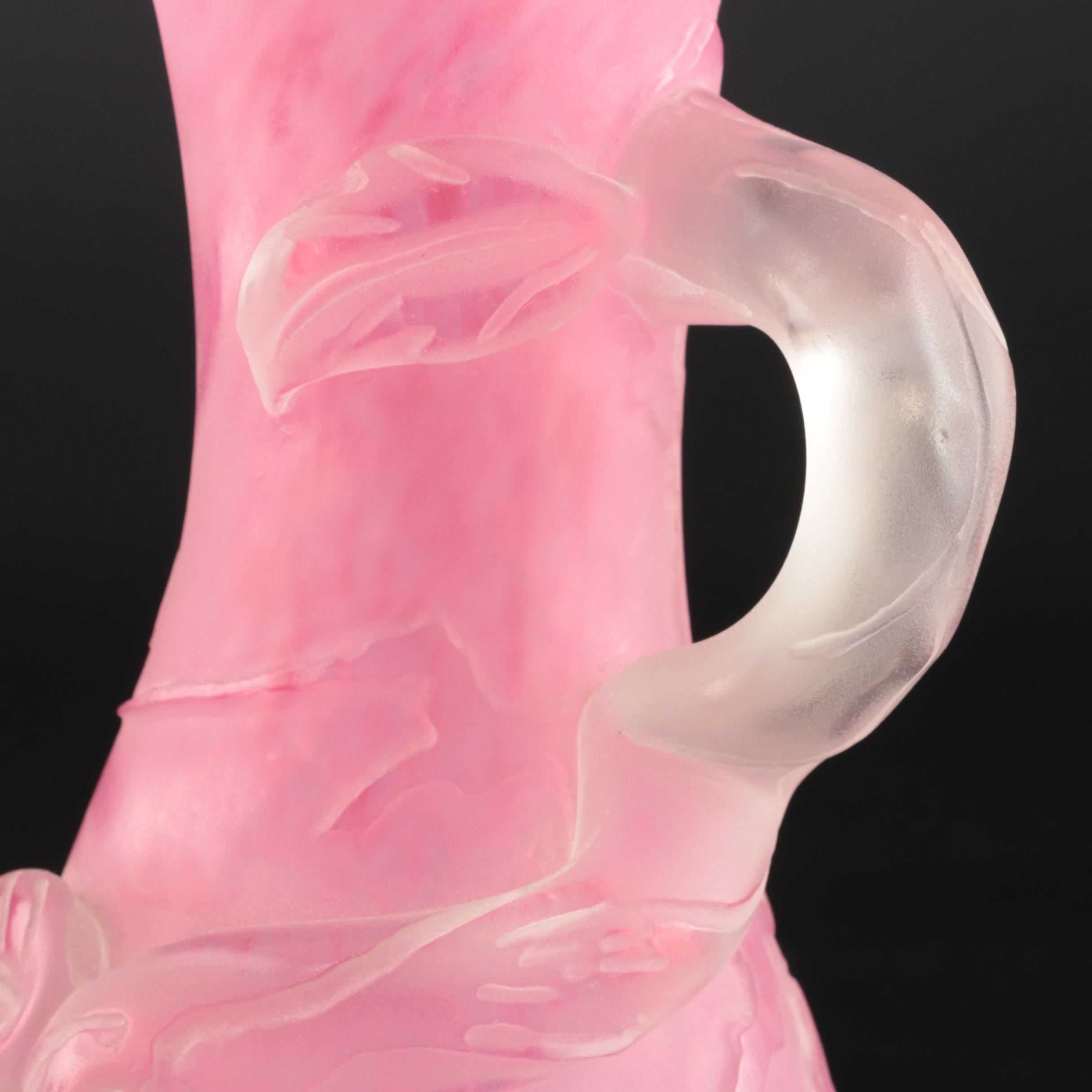 Scarce Steuben Rose Quartz Sculptured Art Glass Vase with Flowers, 1903–1933