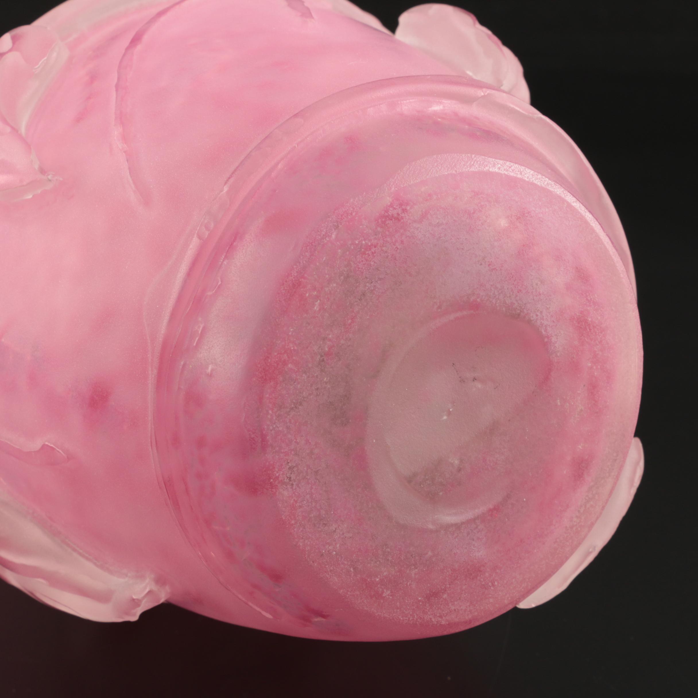 Scarce Steuben Rose Quartz Sculptured Art Glass Vase with Flowers, 1903–1933