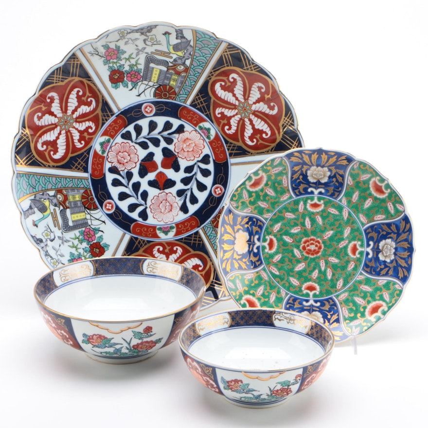 Gold Imari and Otagiri Mercantile Company Porcelain Decorative Plates and Bowls