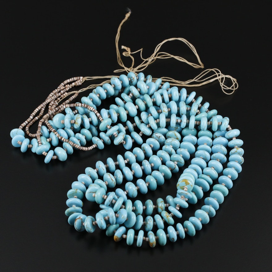 Southwestern Turquoise and Shell Triple Strand Necklace