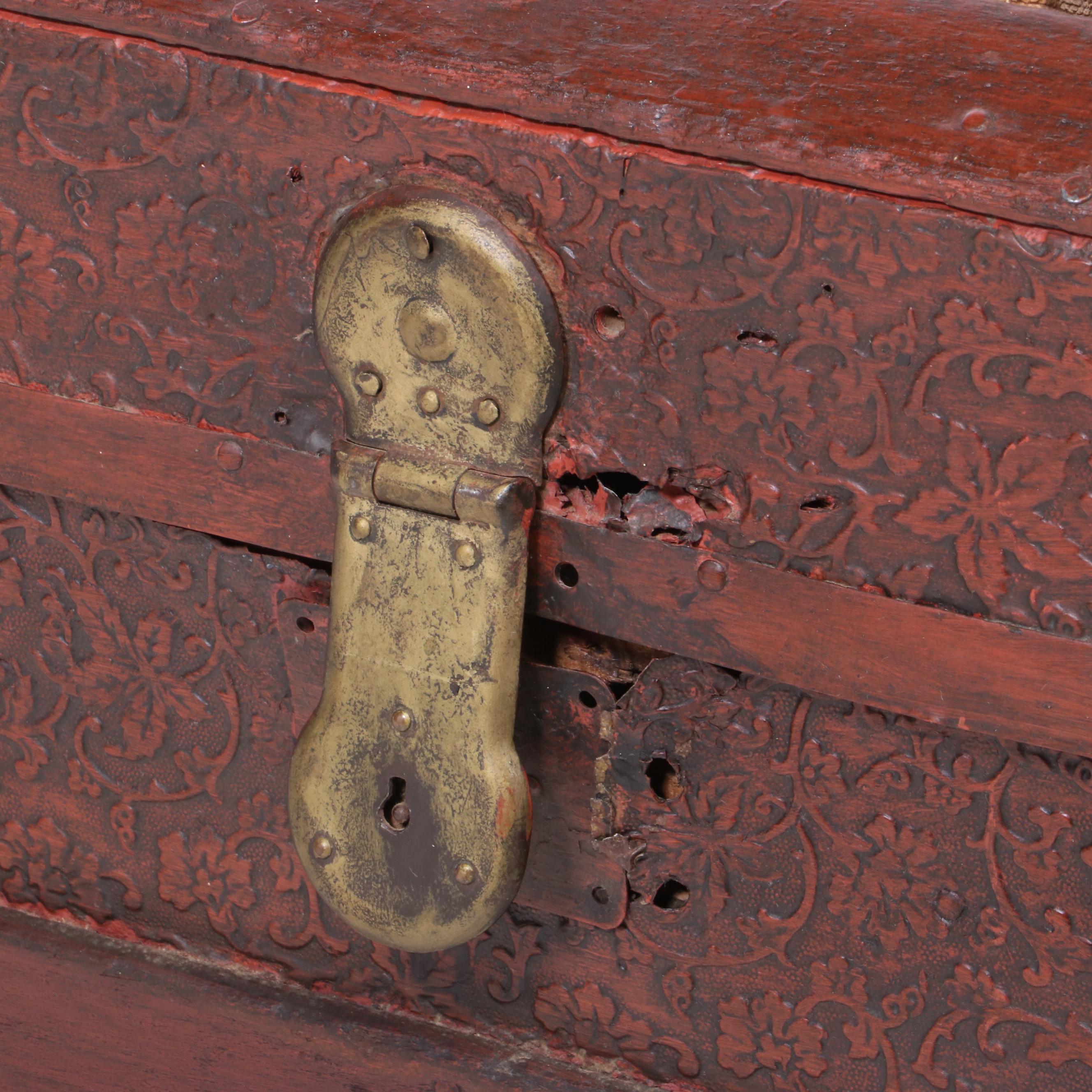 Late Victorian Painted Steamer Trunk with Upholstered Lid