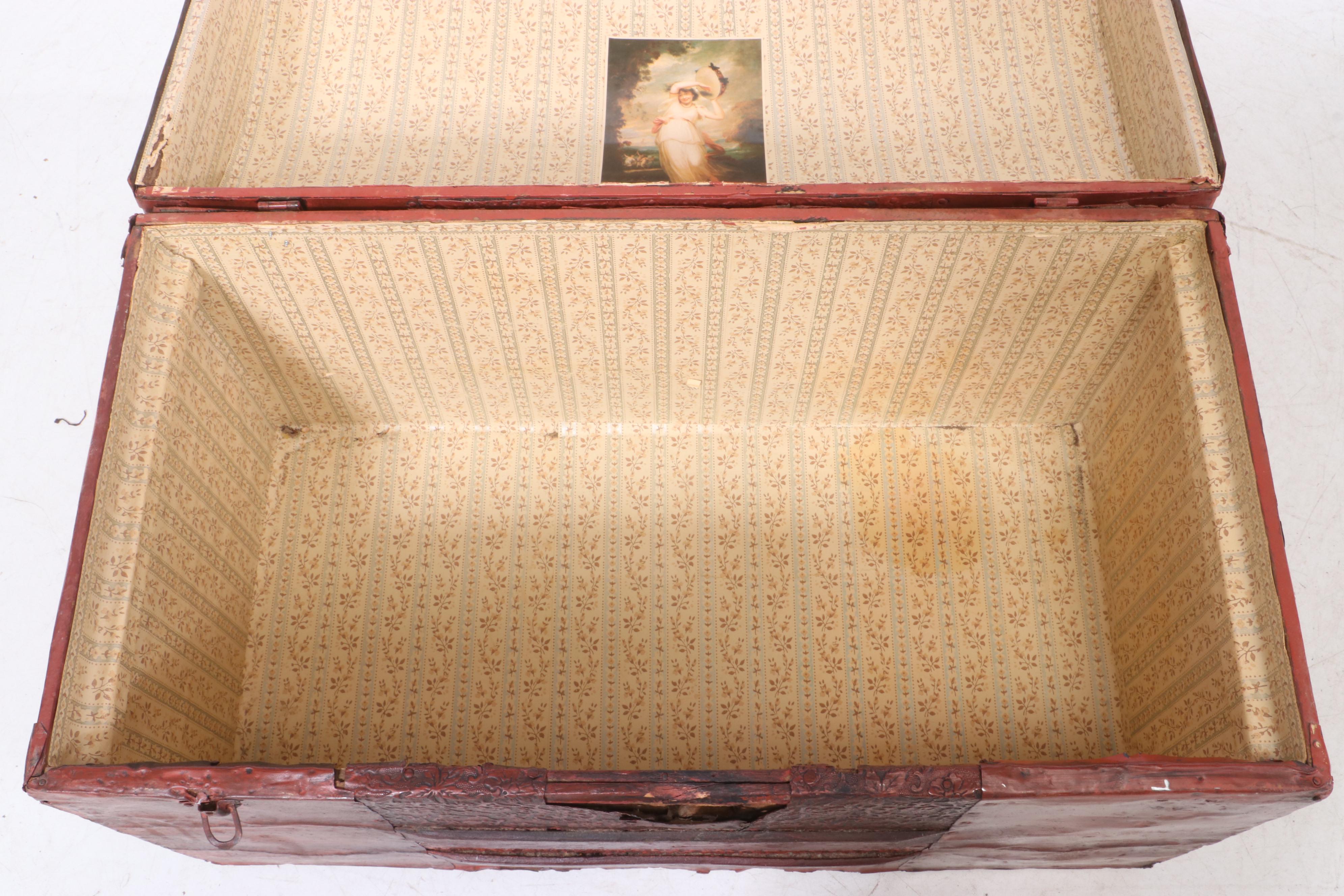 Late Victorian Painted Steamer Trunk with Upholstered Lid