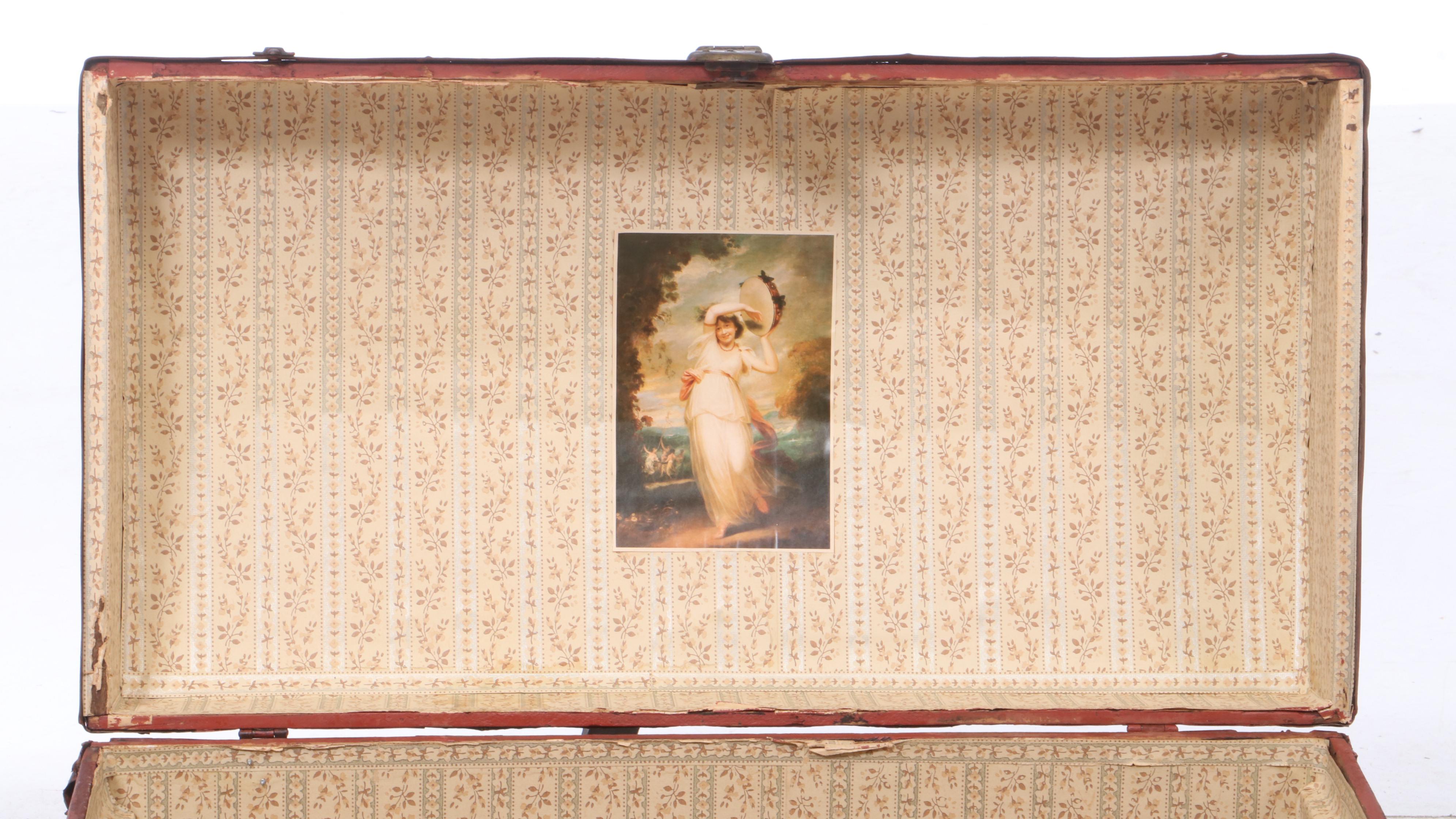 Late Victorian Painted Steamer Trunk with Upholstered Lid