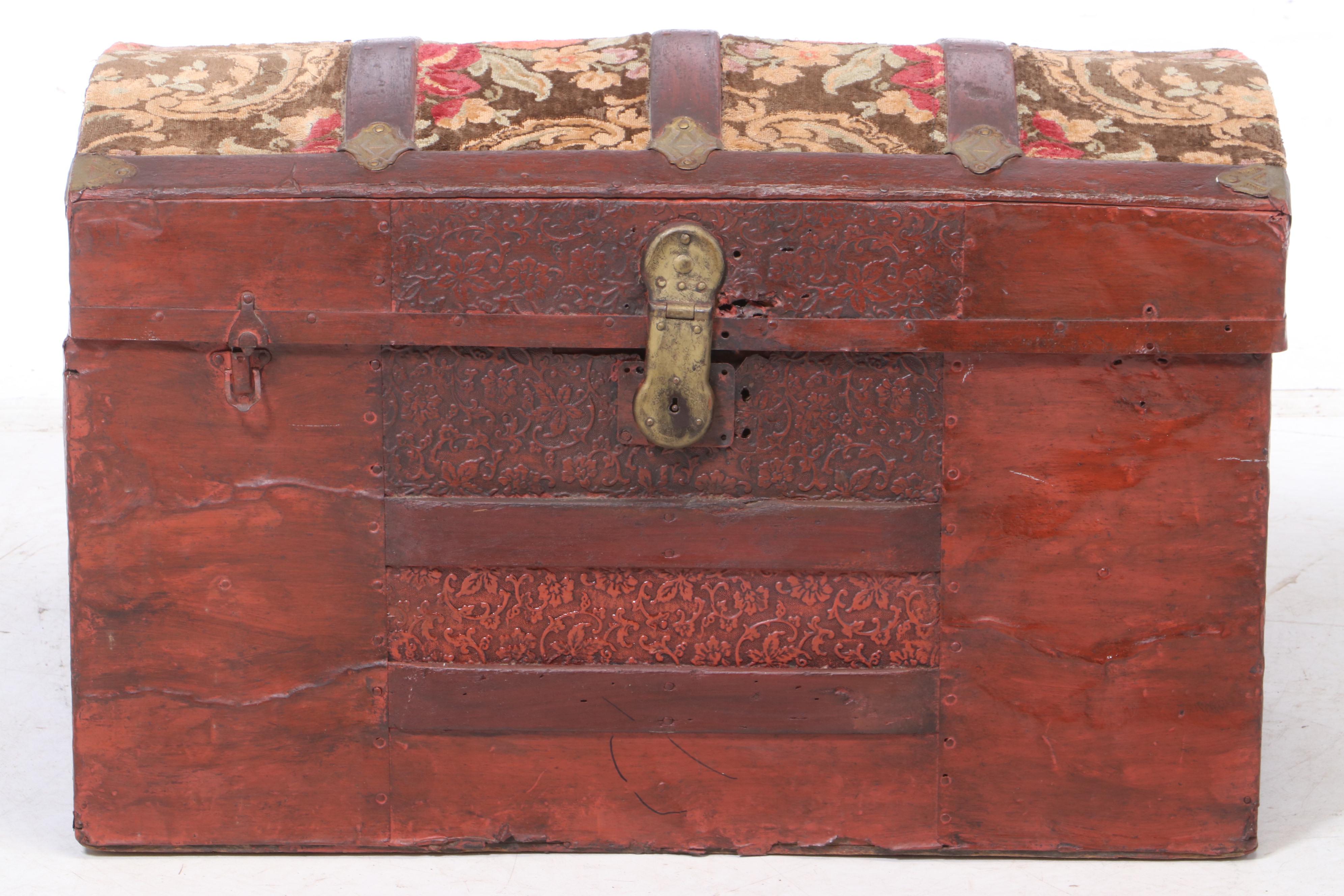 Late Victorian Painted Steamer Trunk with Upholstered Lid