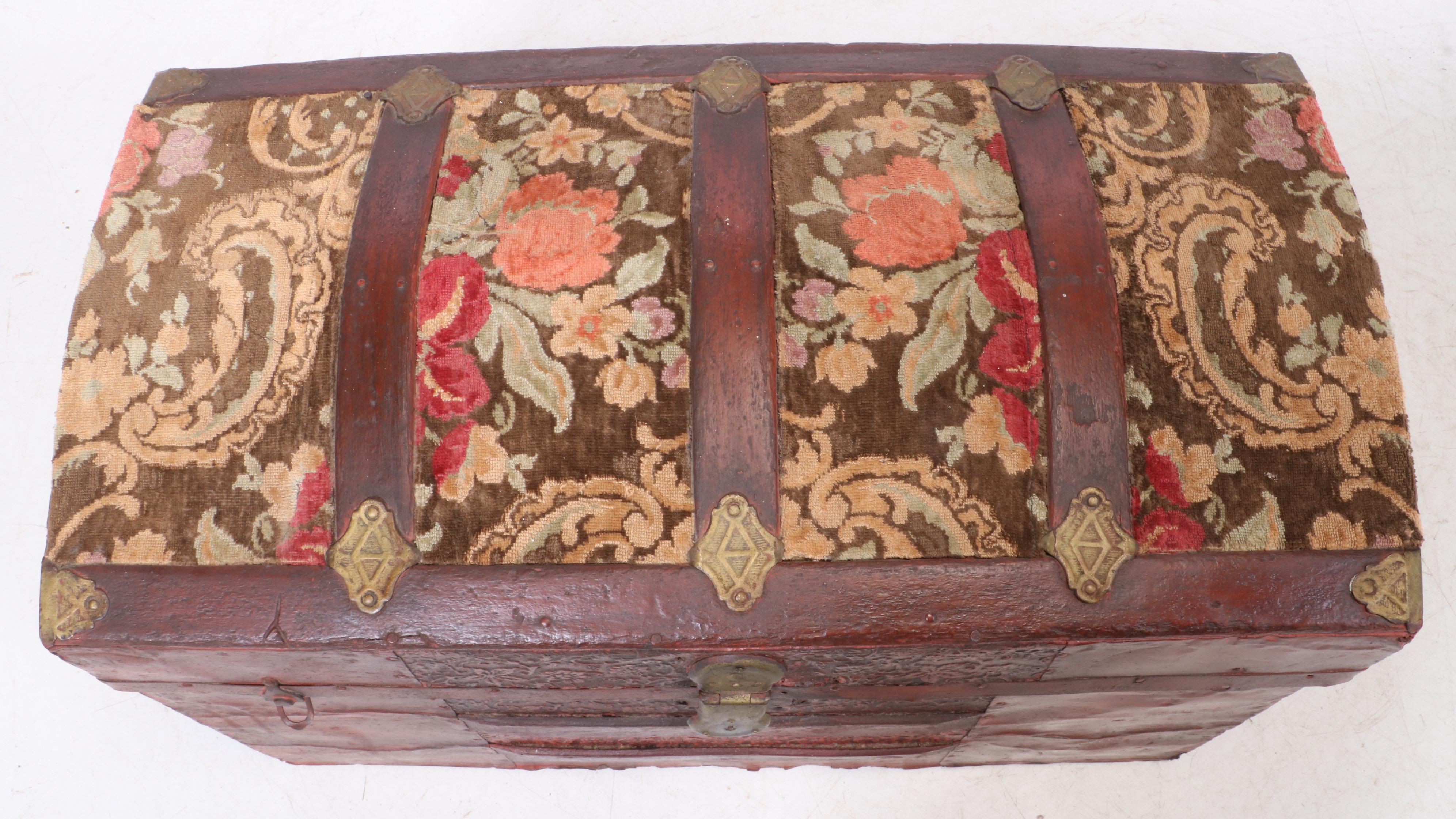 Late Victorian Painted Steamer Trunk with Upholstered Lid