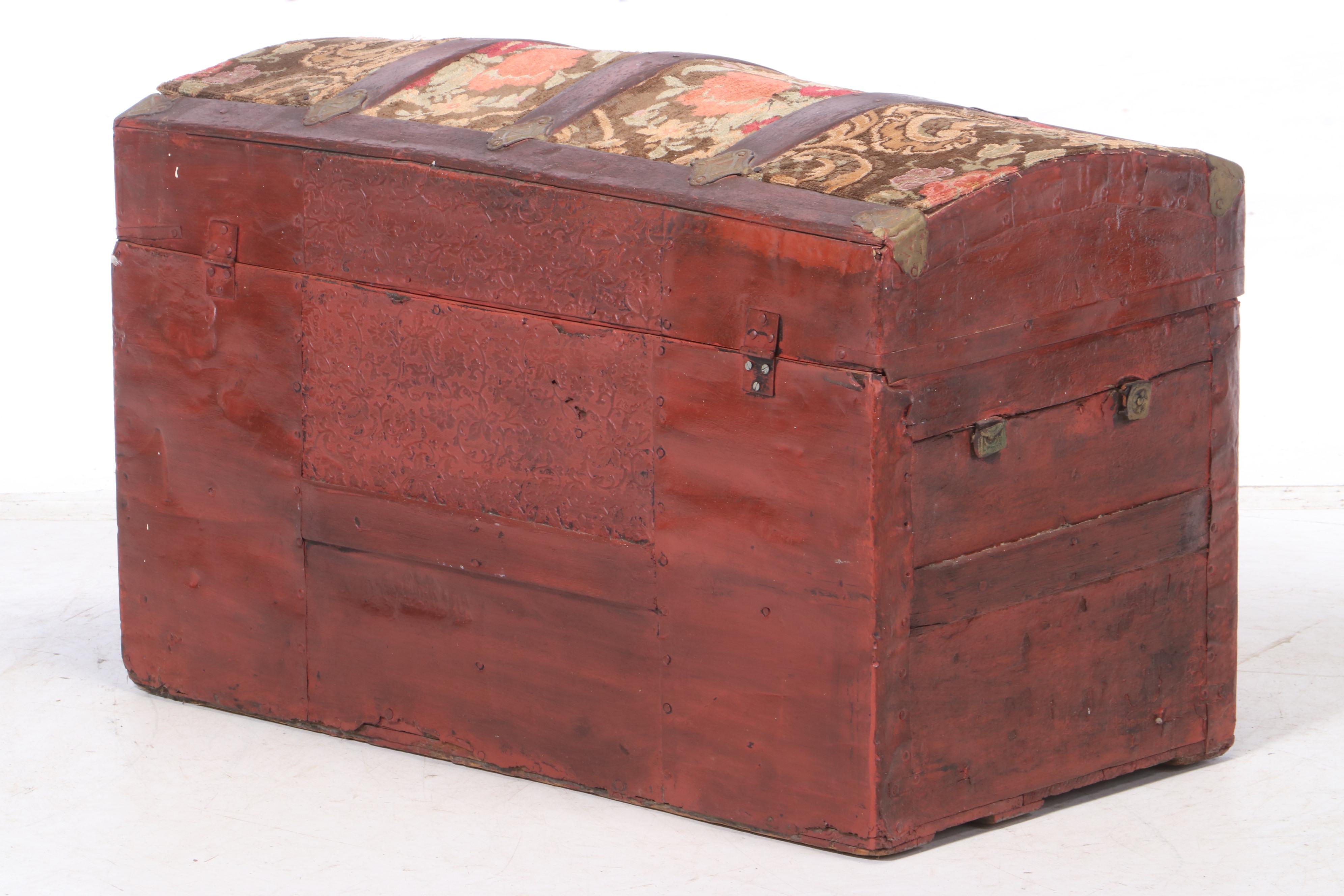 Late Victorian Painted Steamer Trunk with Upholstered Lid