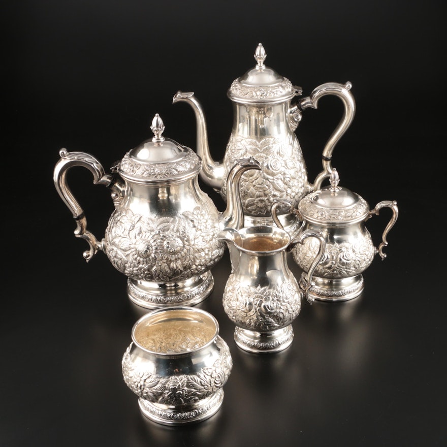 American Repoussé Sterling Silver Five-Piece Tea and Coffee Service