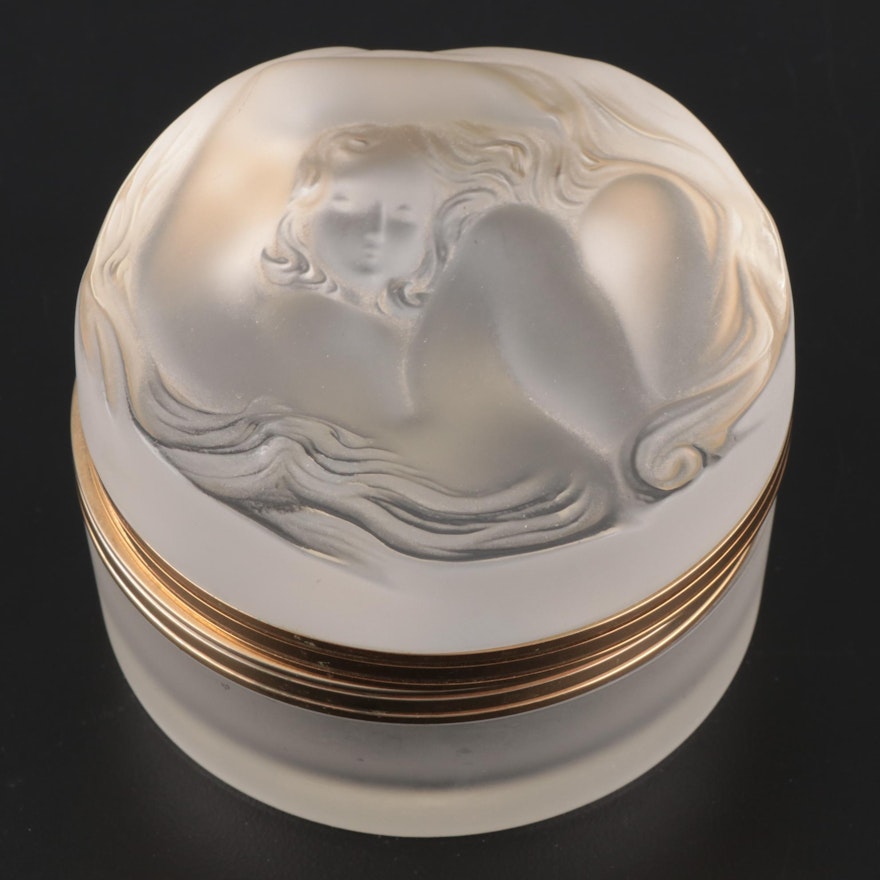 Lalique "Daphné" Frosted Crystal Vanity Box with Hinged Lid