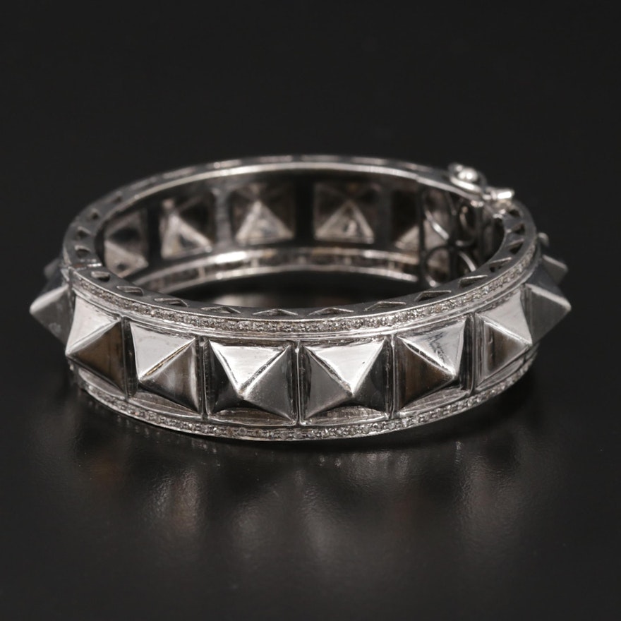 Sterling Silver Hinged Diamond Studded Bracelet