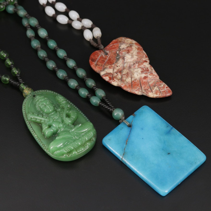 Pendant Necklaces Including Jasper, Glass and Quartz