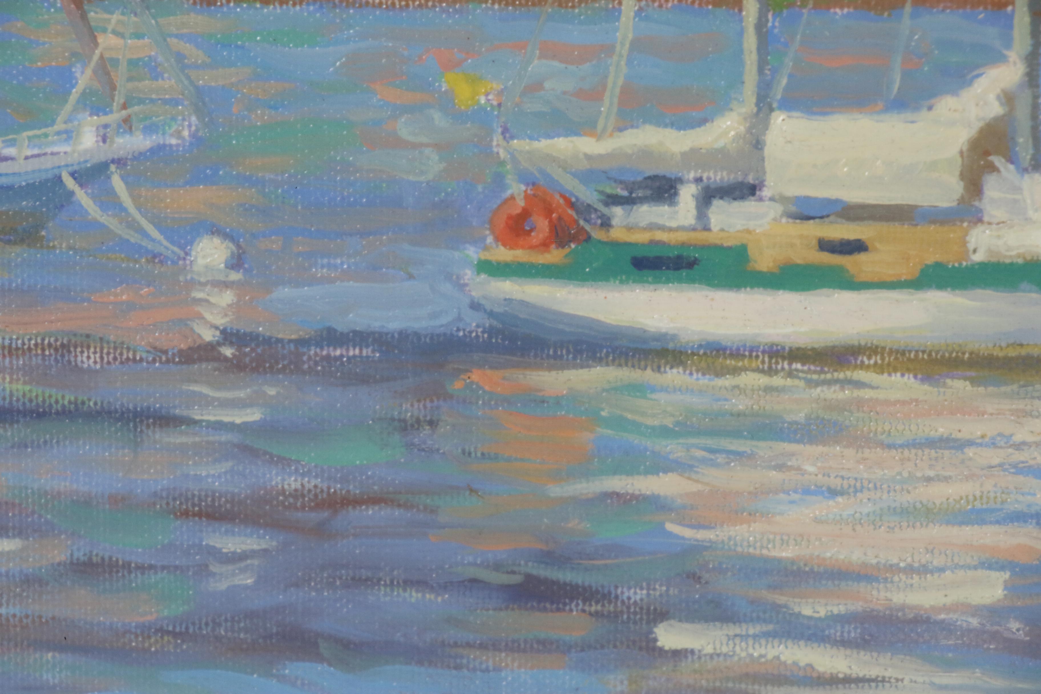 D. Boileau Oil Painting of Sailboats in Harbor