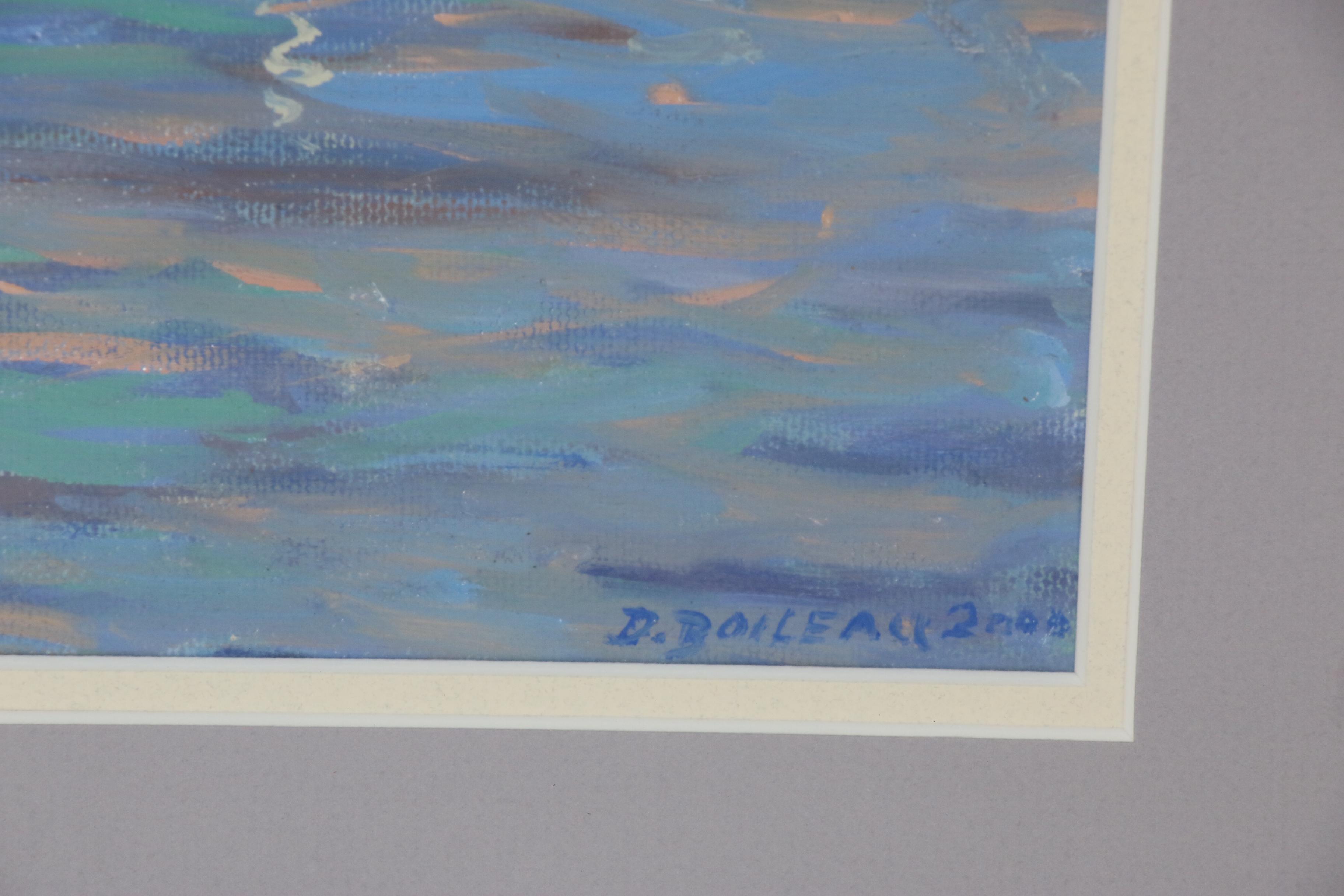 D. Boileau Oil Painting of Sailboats in Harbor