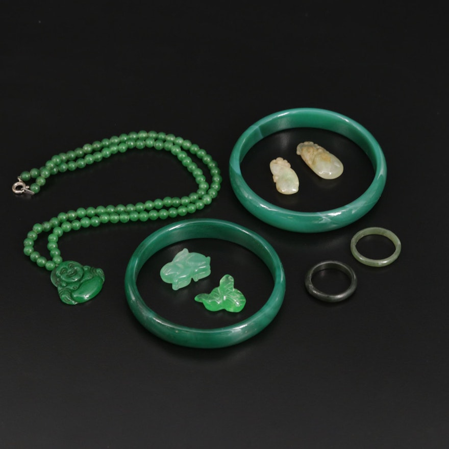 Selection of Asian Style Jewelry Including Quartz and Jadeite