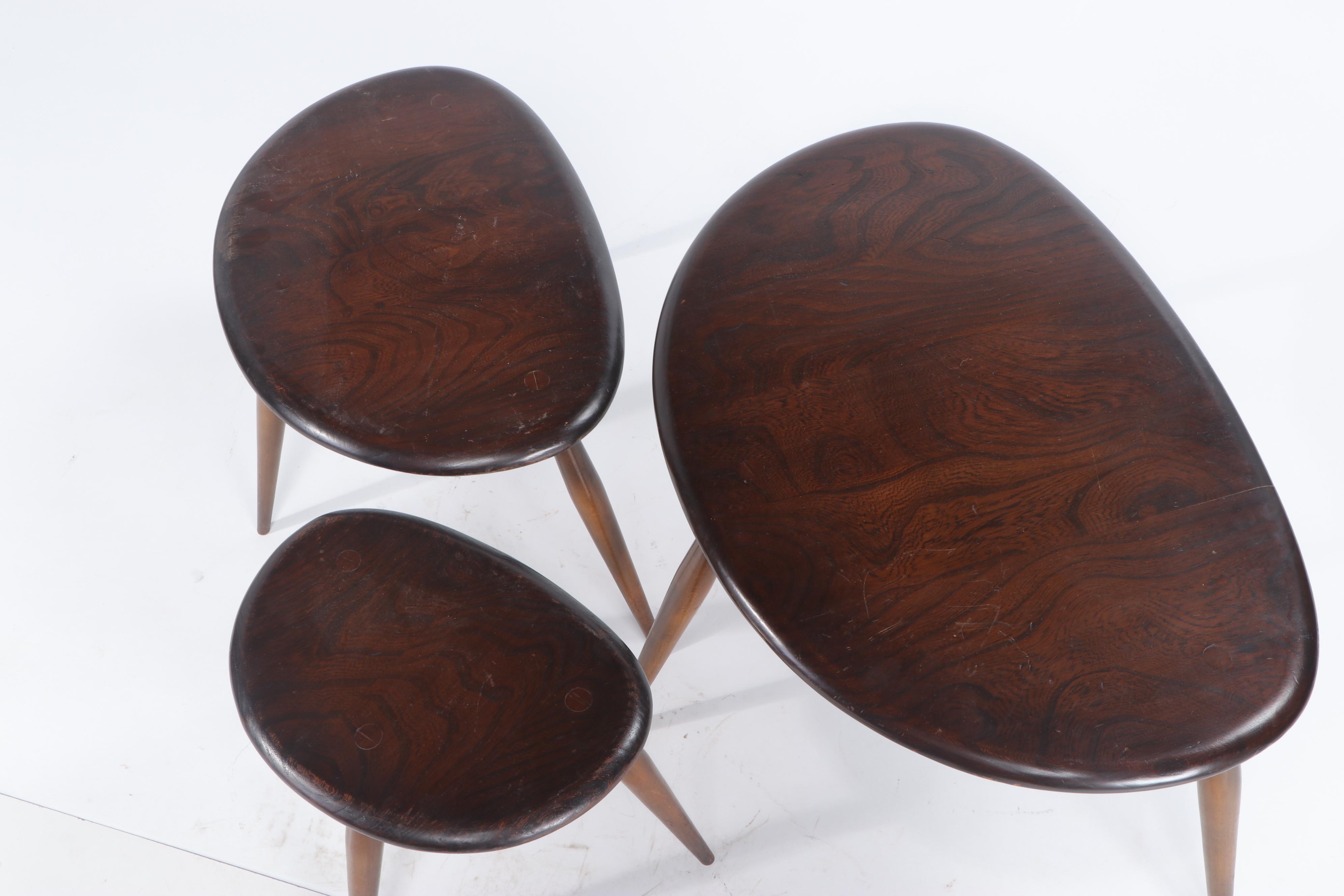Ercol "Pebble" Mid Century Modern Elmwood Nesting Tables
