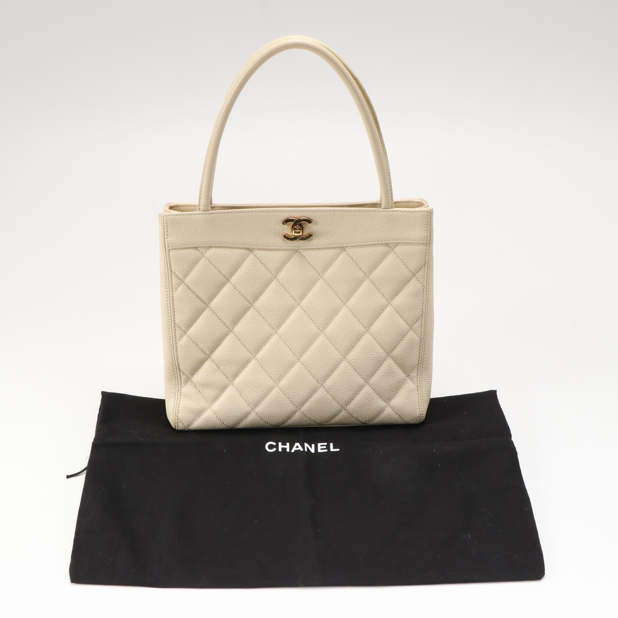 Chanel Turnlock Tote in Ivory Quilted Caviar Leather
